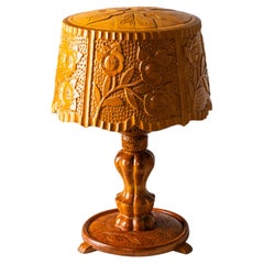 Finnish Folk Art Hand-Carved Wooden Table Lamp, 1940s