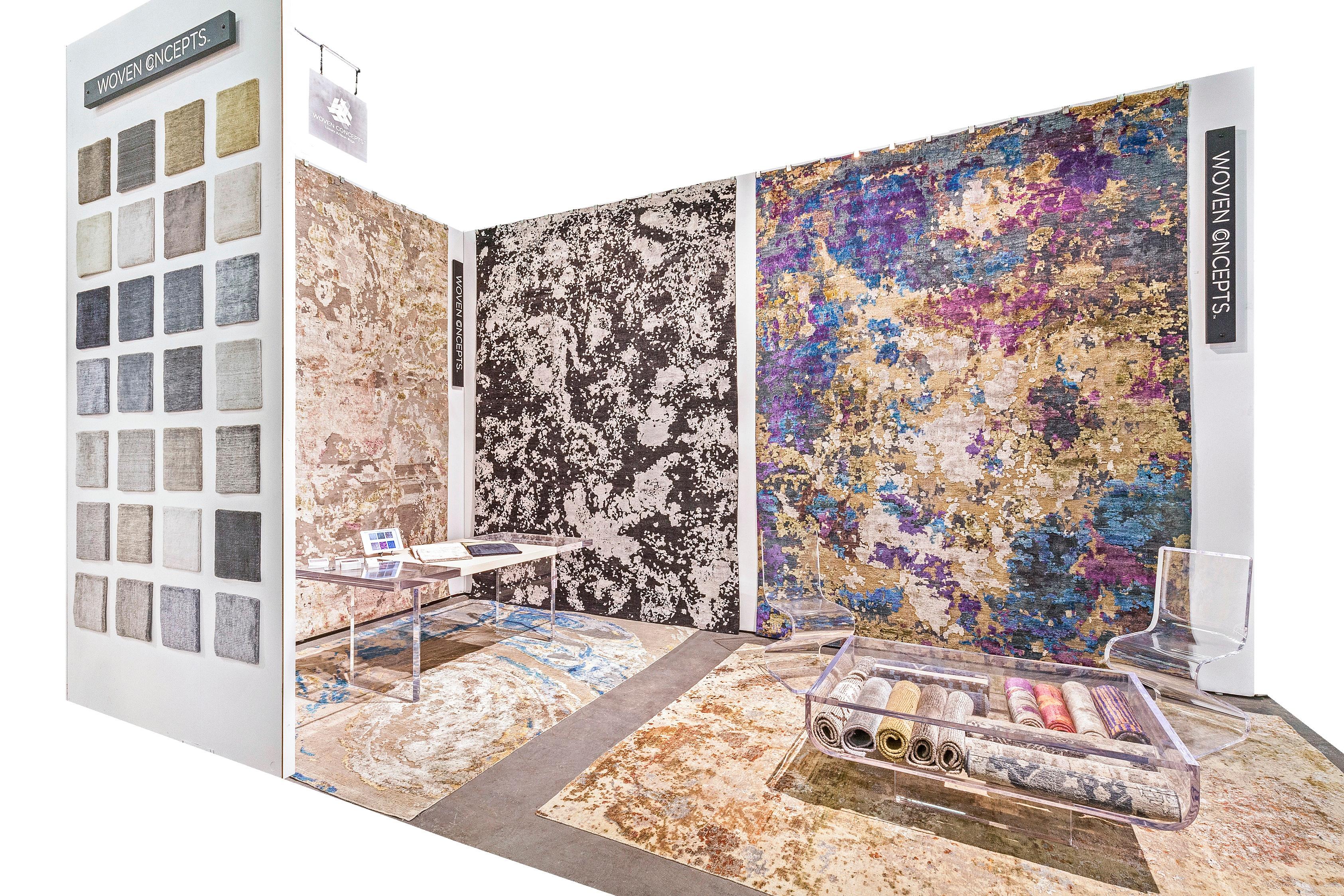 Modernistischer handgewebter Teppich aus Bambusseide in Creme und Silber  im Zustand „Neu“ im Angebot in New York, NY