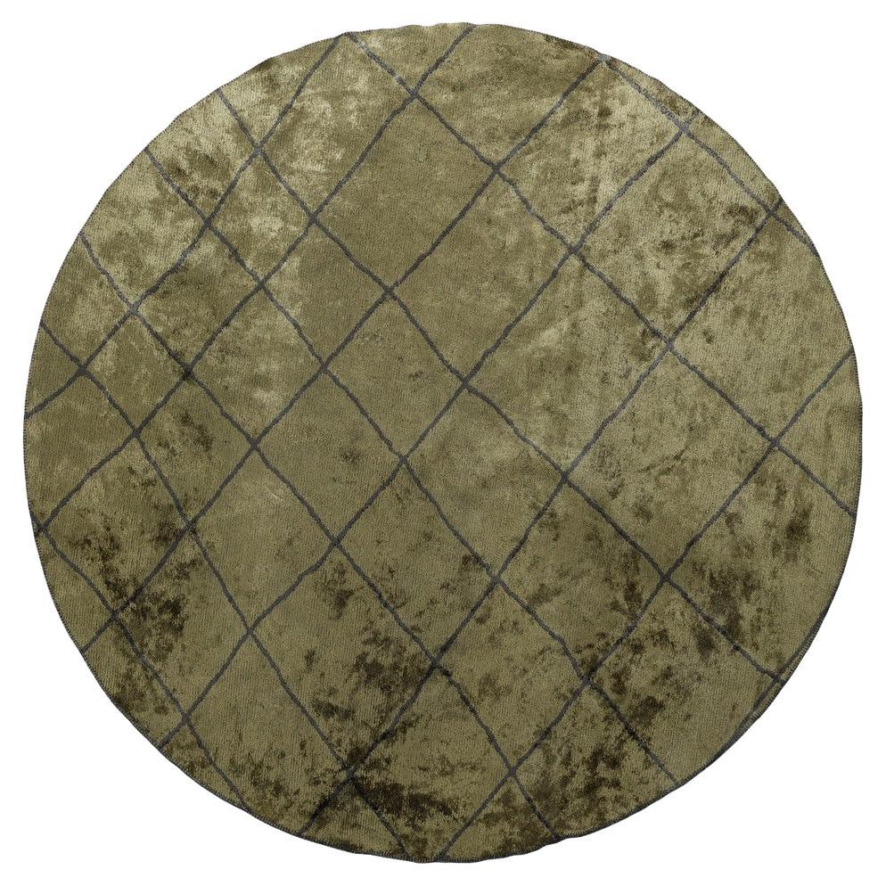 Modern Berber Pattern Olive Green 7'10" Round Rug in Rayon Chenille For Sale