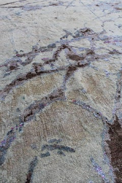 Light Blue Beige Brown Hand-knotted Wool and Silk Contemporary Abstract Rug