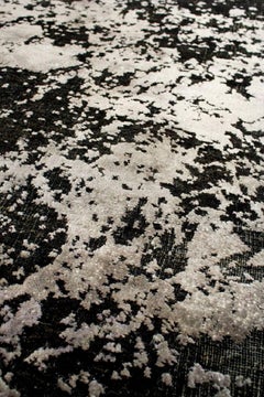 Abstract Organic Black Silver Hand-knotted Wool and Sustainable Natural Silk Rug