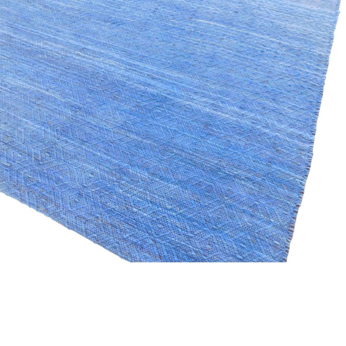 Organic Modern Indigo Denim Blue Suede Contemporary Flat-Weave Woven Rug in Stock For Sale