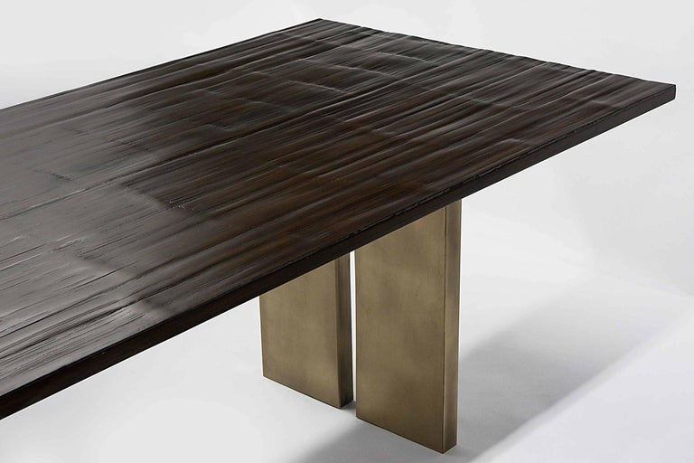 Organic Modern Contemporary Salome Dining Table with Split Bamboo and Brass by Aguirre Design For Sale