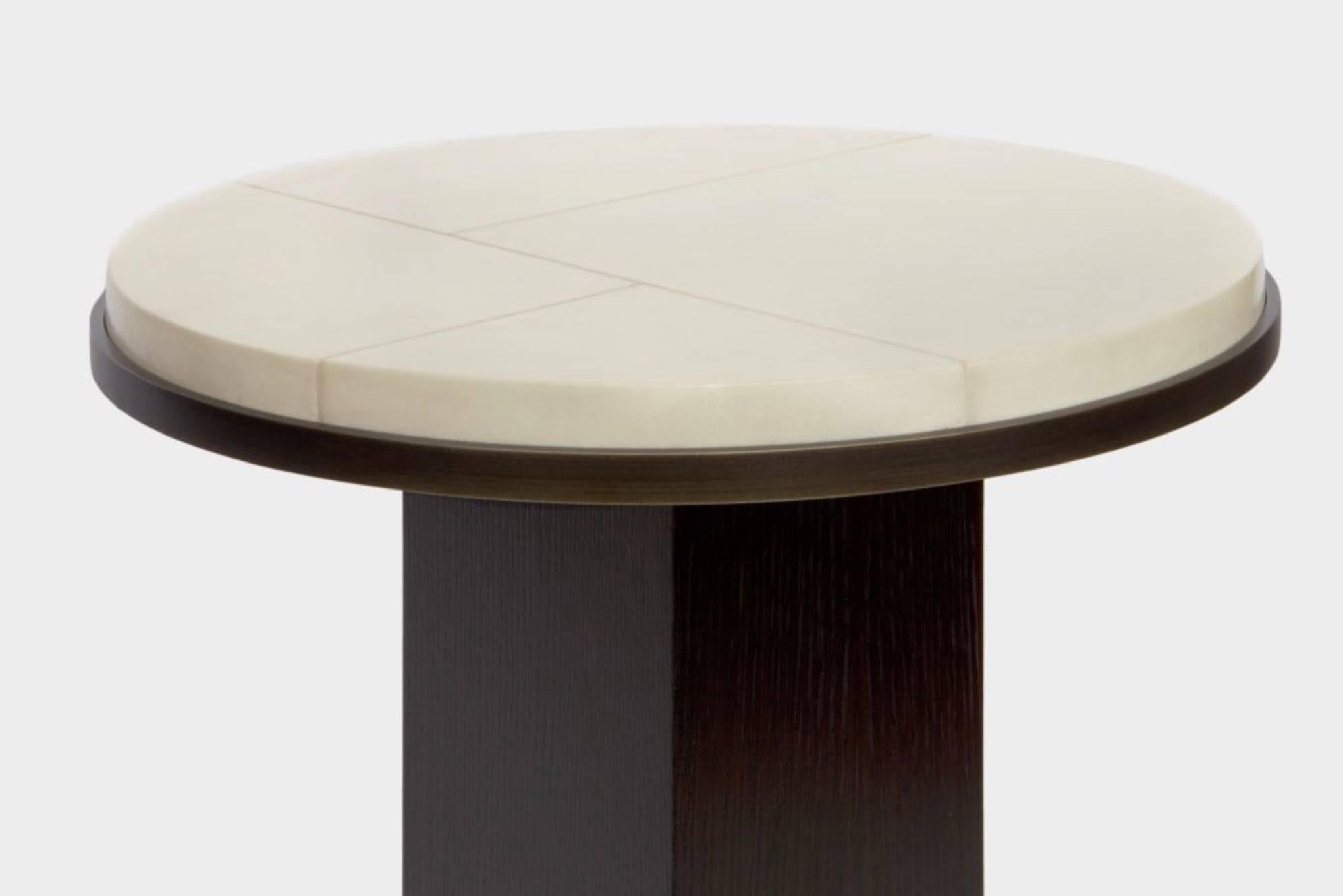 Minimalist Sculptural Parchment and Oak Table with a Detailed Brass Ring by Aguirre Design For Sale