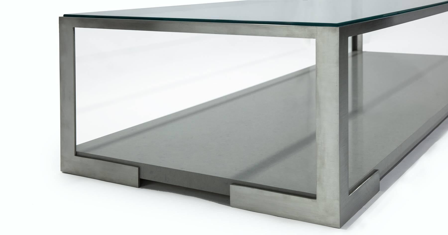 Contemporary Modern Stainless Steel and Marble, Perry Coffee Table by Aguirre Design For Sale