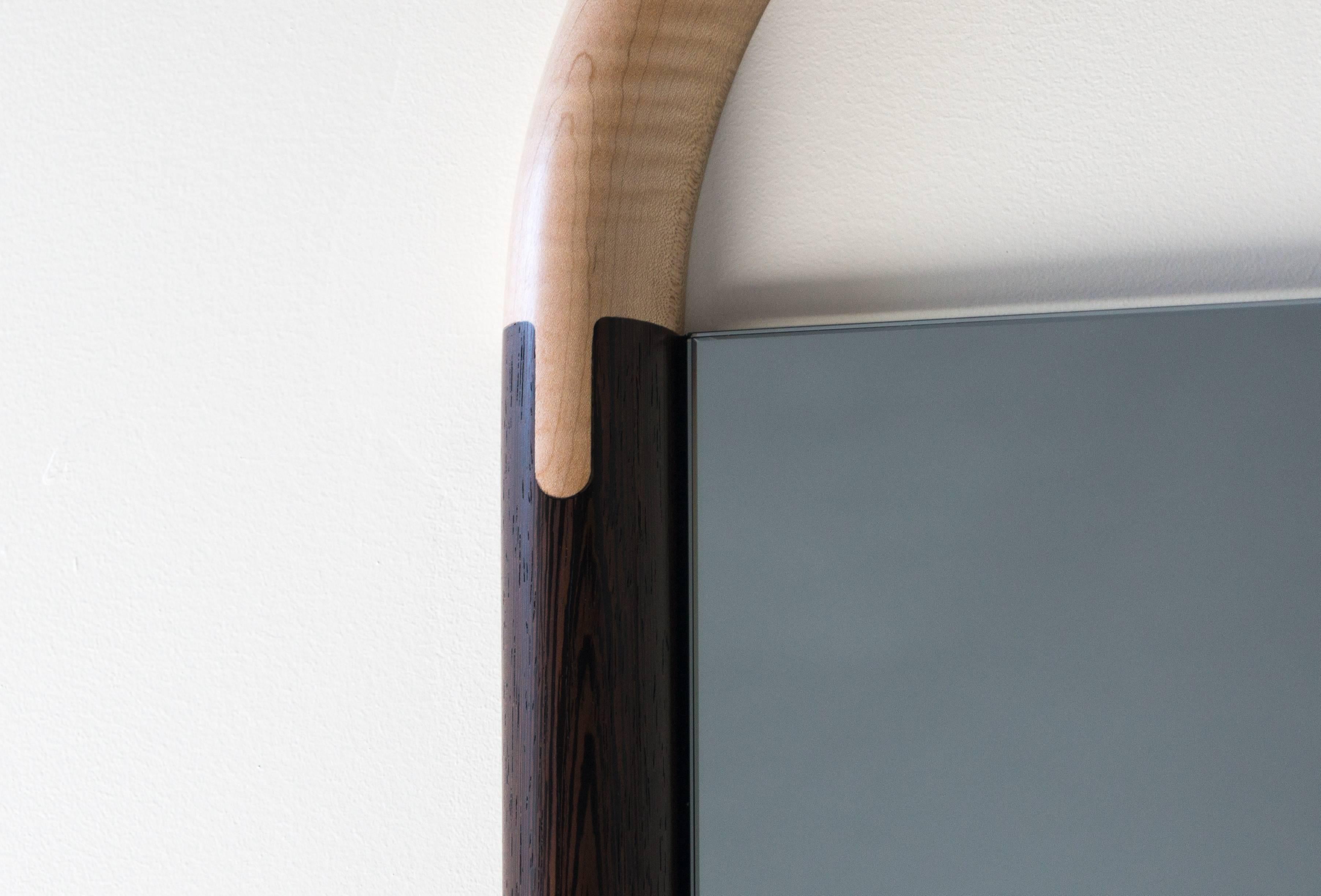 Halo Mirror Wall Mounted Birnam Wood Studio in Cherry and Curly Maple In New Condition For Sale In Ridgewood, NY