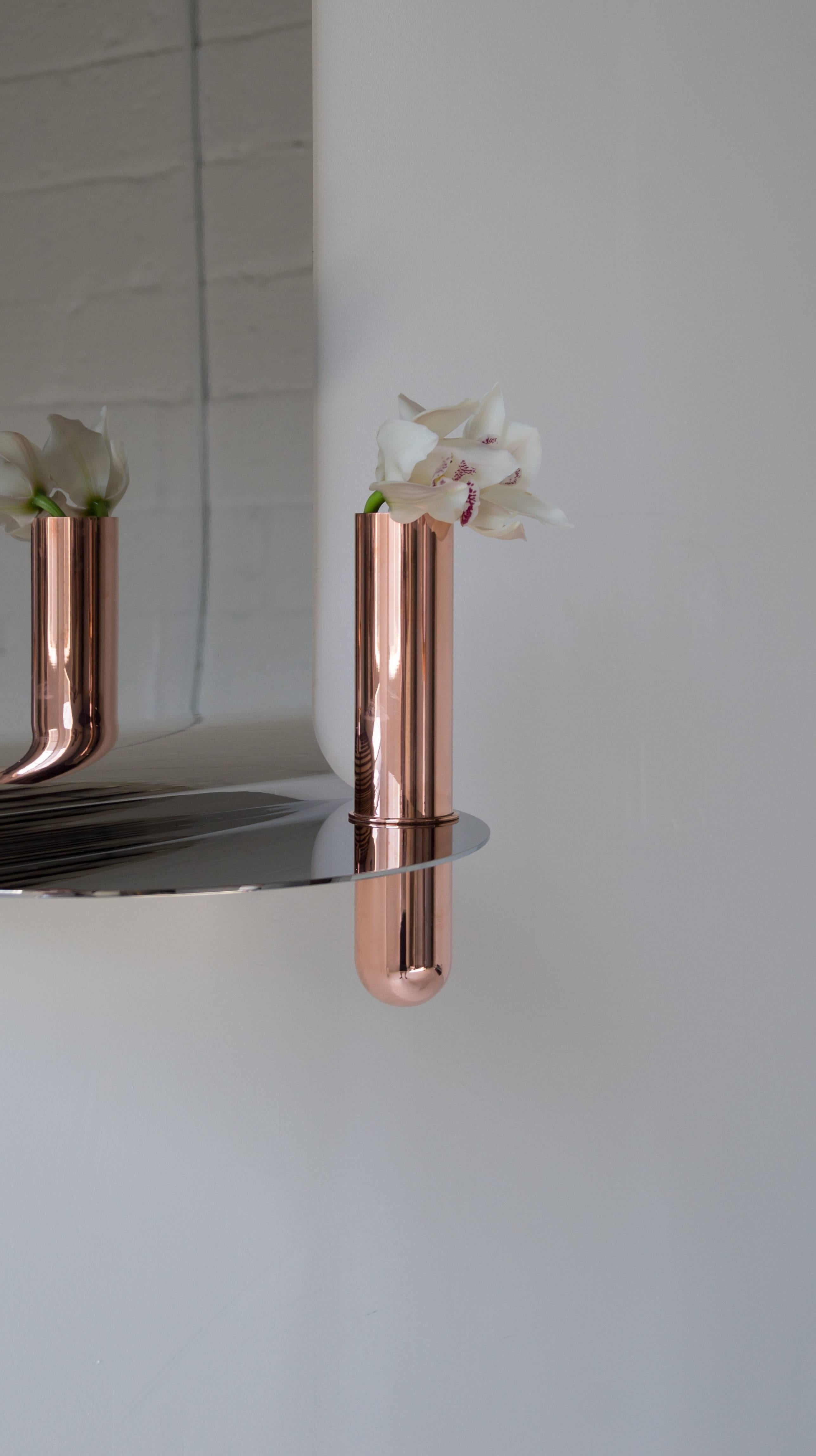 American Stainless Steel Mirror with Brushed Copper Vase by Birnam Wood Studio For Sale