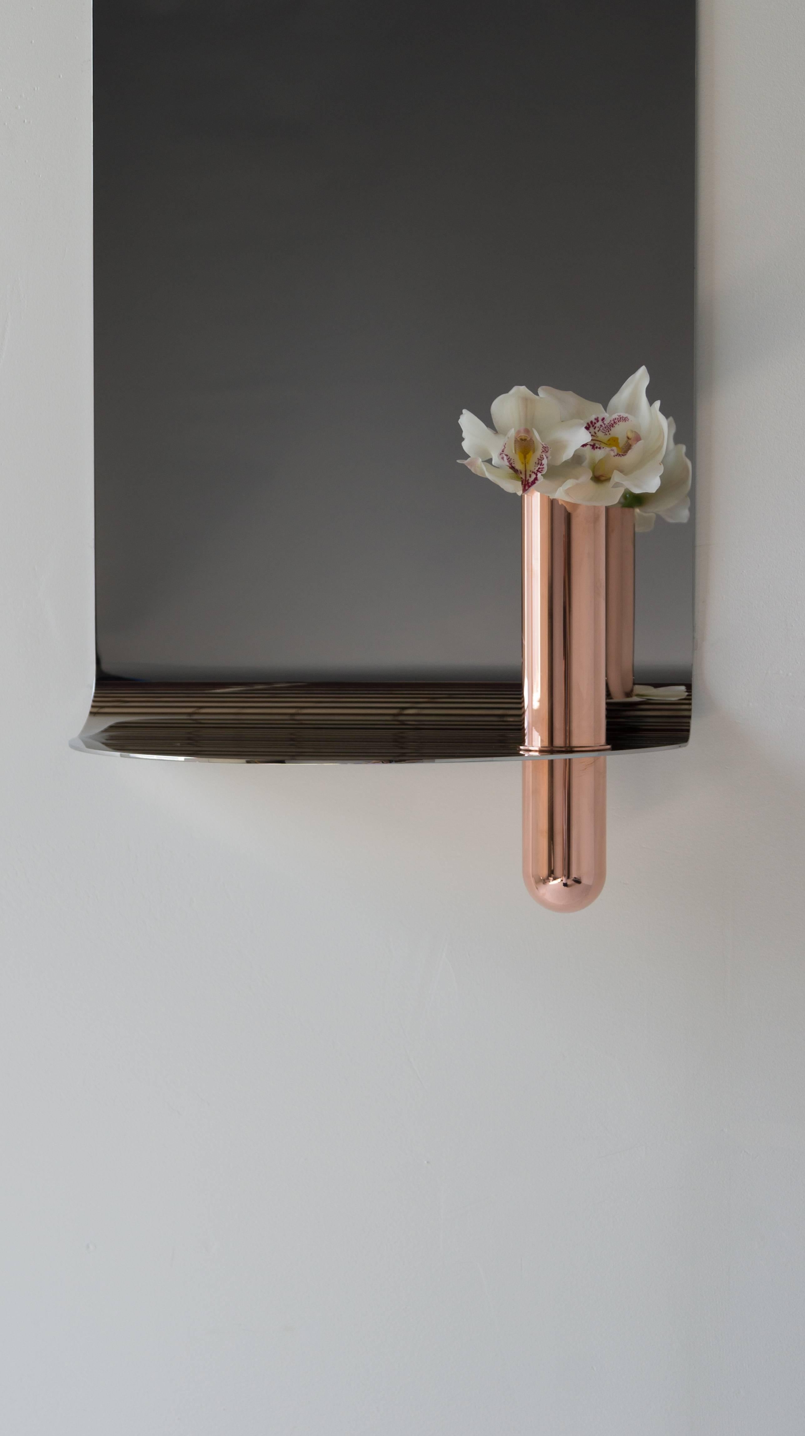 Polished Stainless Steel Mirror with Brushed Copper Vase by Birnam Wood Studio For Sale