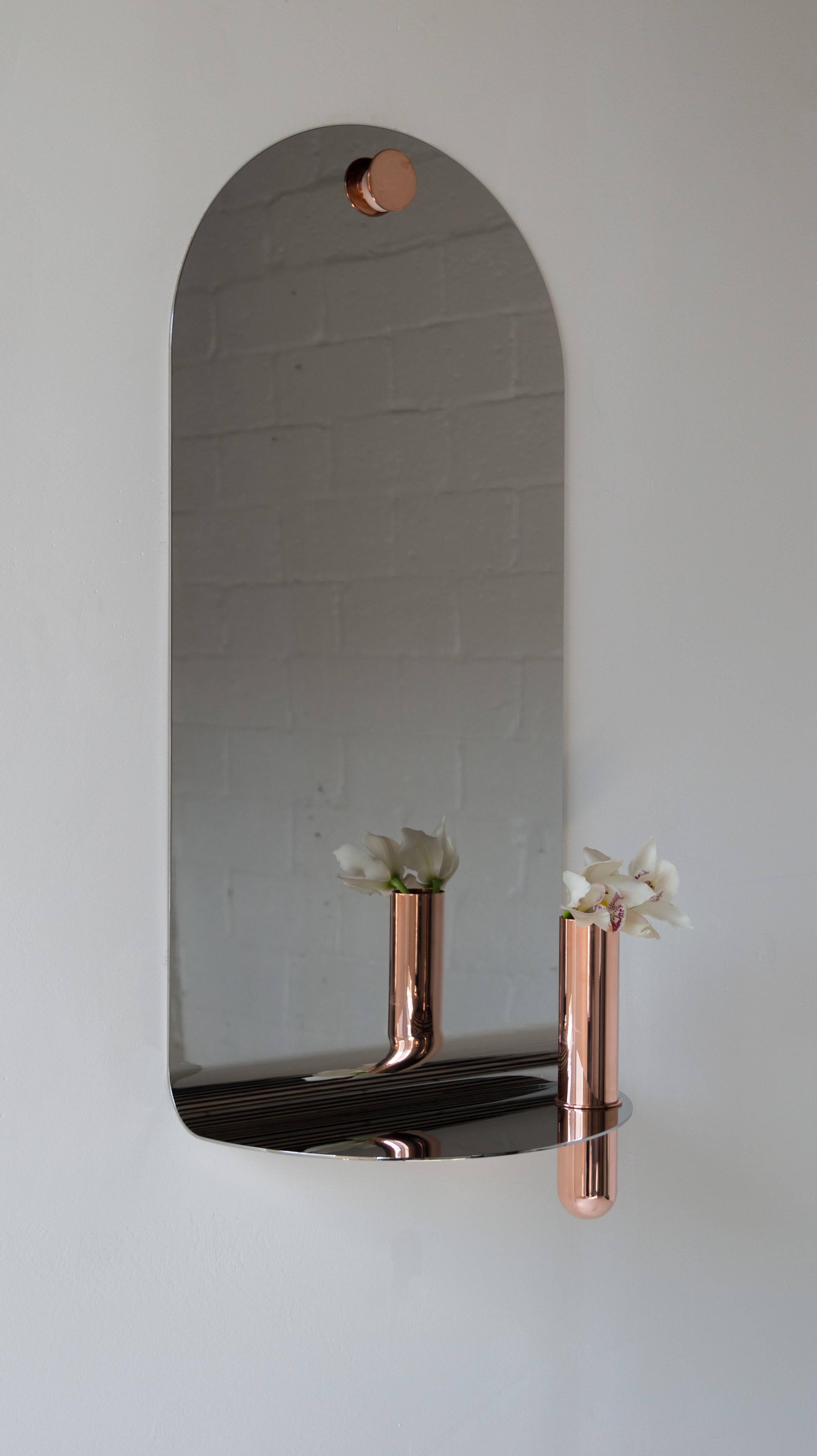 Stainless Steel Mirror with Brushed Copper Vase by Birnam Wood Studio In New Condition For Sale In Ridgewood, NY