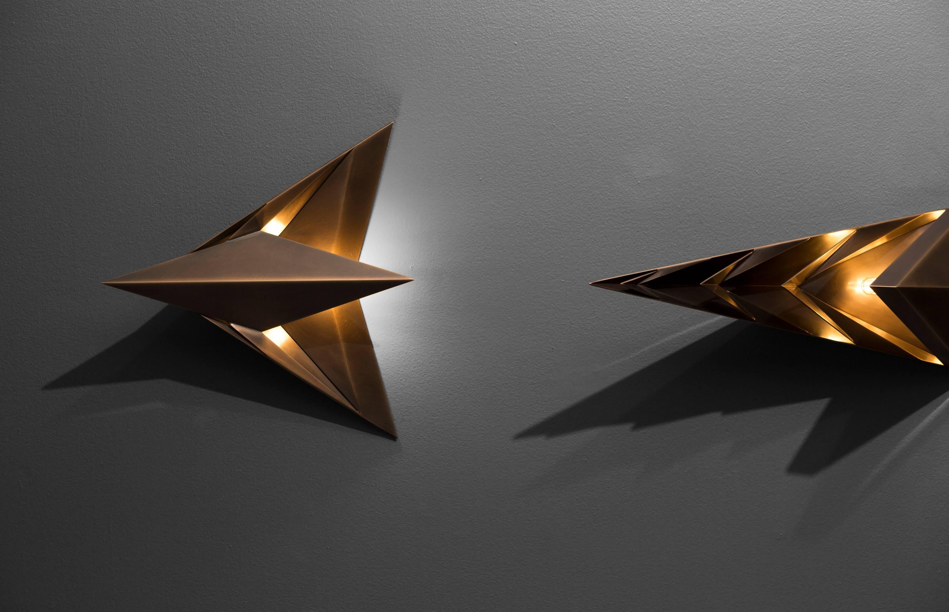 Faceted Parenthetical Light, Bronze Wall Sconce Trio by Force/Collide