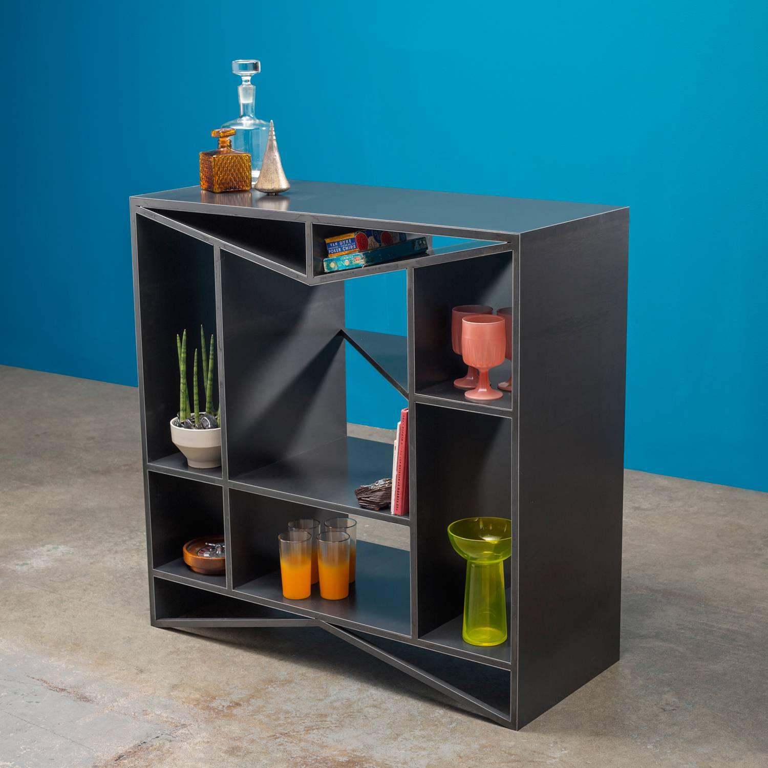 Welded Meridian Modular Credenza, Trio, Vertical Steel Bookcase, by Force/Collide For Sale