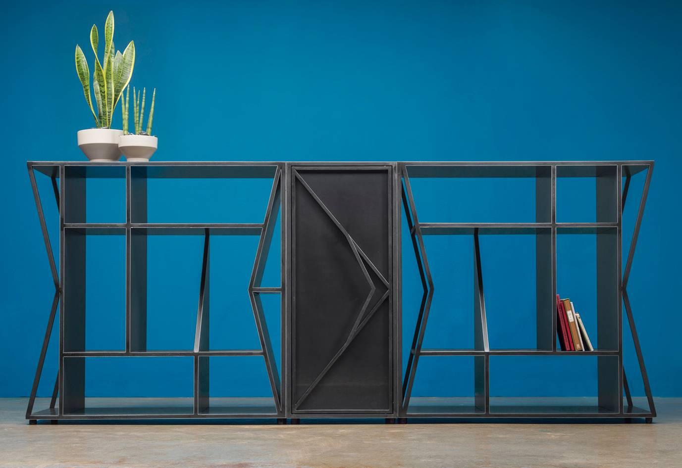 American Meridian Modular Credenza, Modern Steel Etagere Bookcase, by Force/Collide For Sale