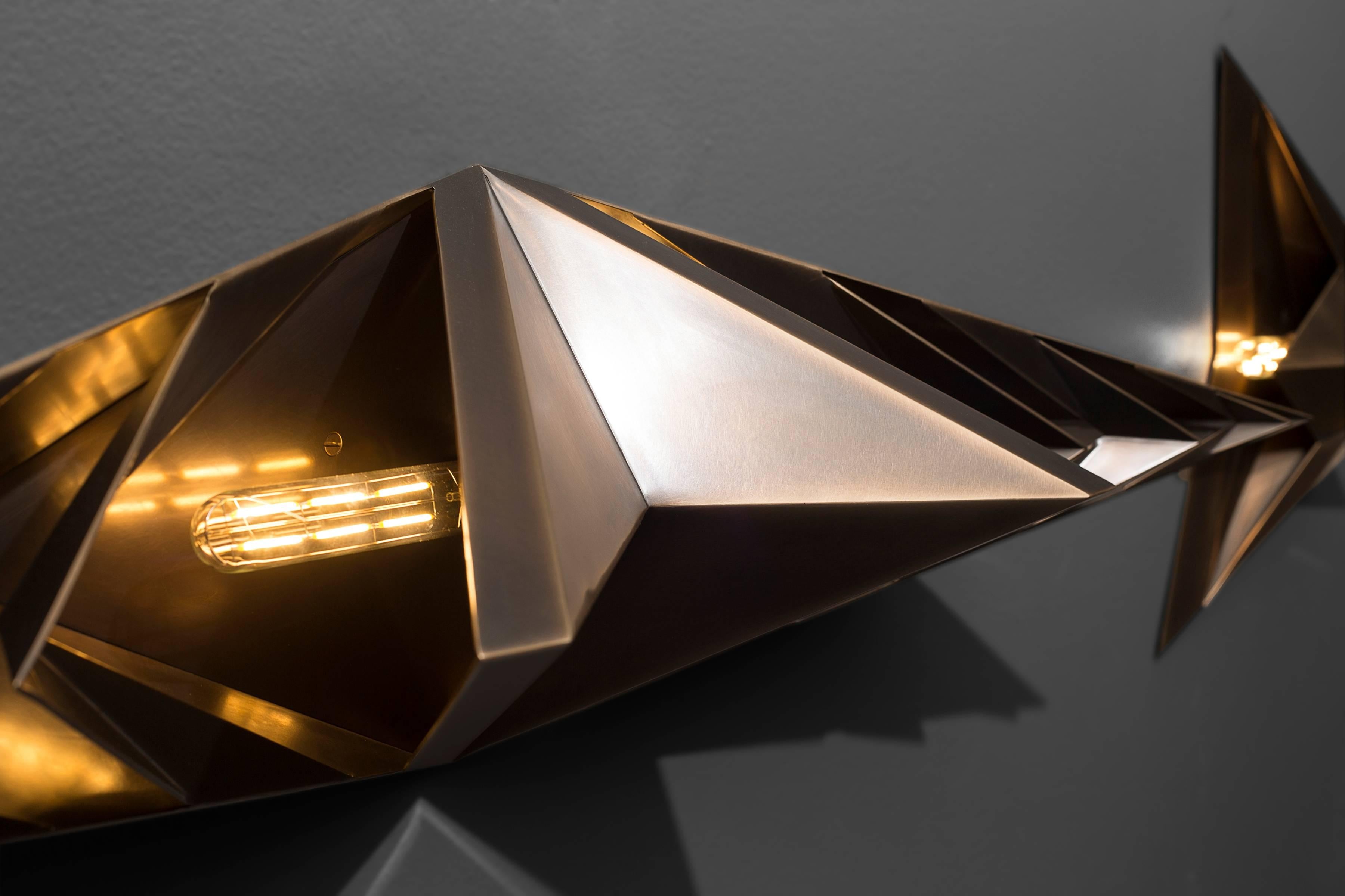 Faceted Parenthetical Light Centerpiece, Bronze Wall Sconce, by Force/Collide