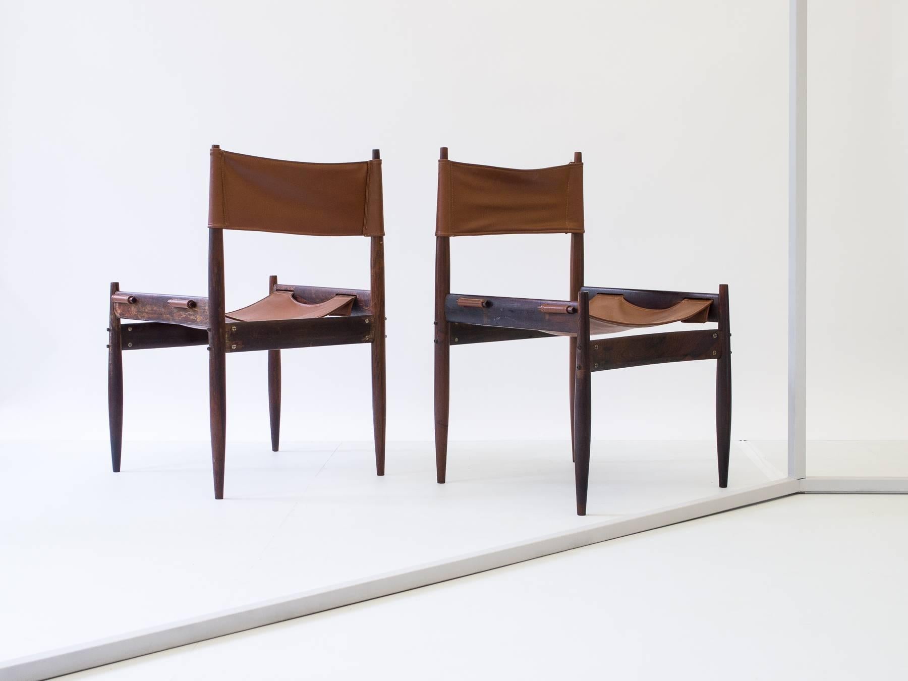 Rare and amazing set of six Jockey chairs by Jorge Zalszupin. The set has the wood in original conditions, but seat and backs have been changed by previous owner. Price includes full restoration. Acquired from Ina Zalszupin's estate. Ina is Jorge's