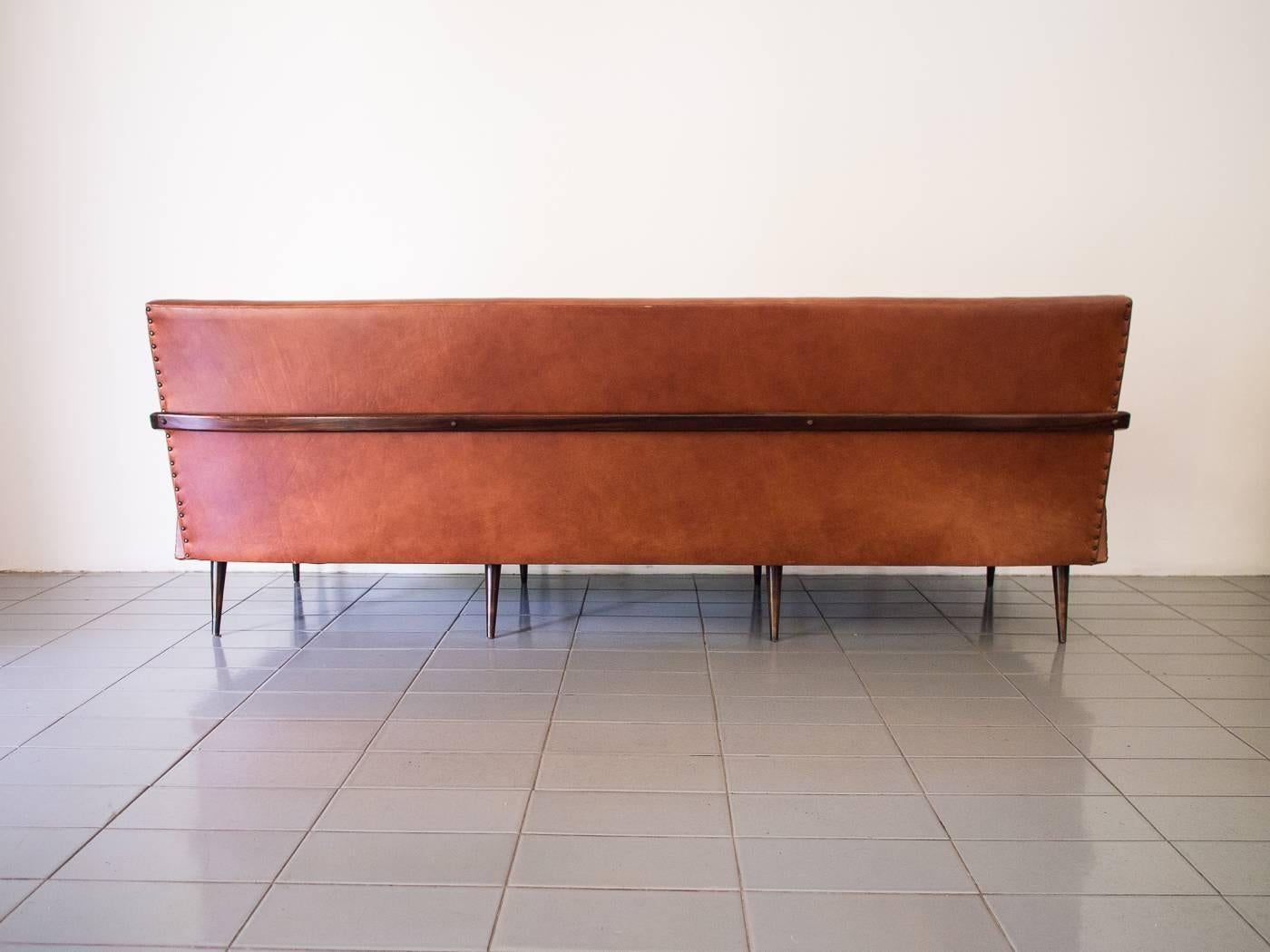 Leather 1950s Sofa in Rosewood by Liceu de Artes e Ofícios, Brazil Modern Design