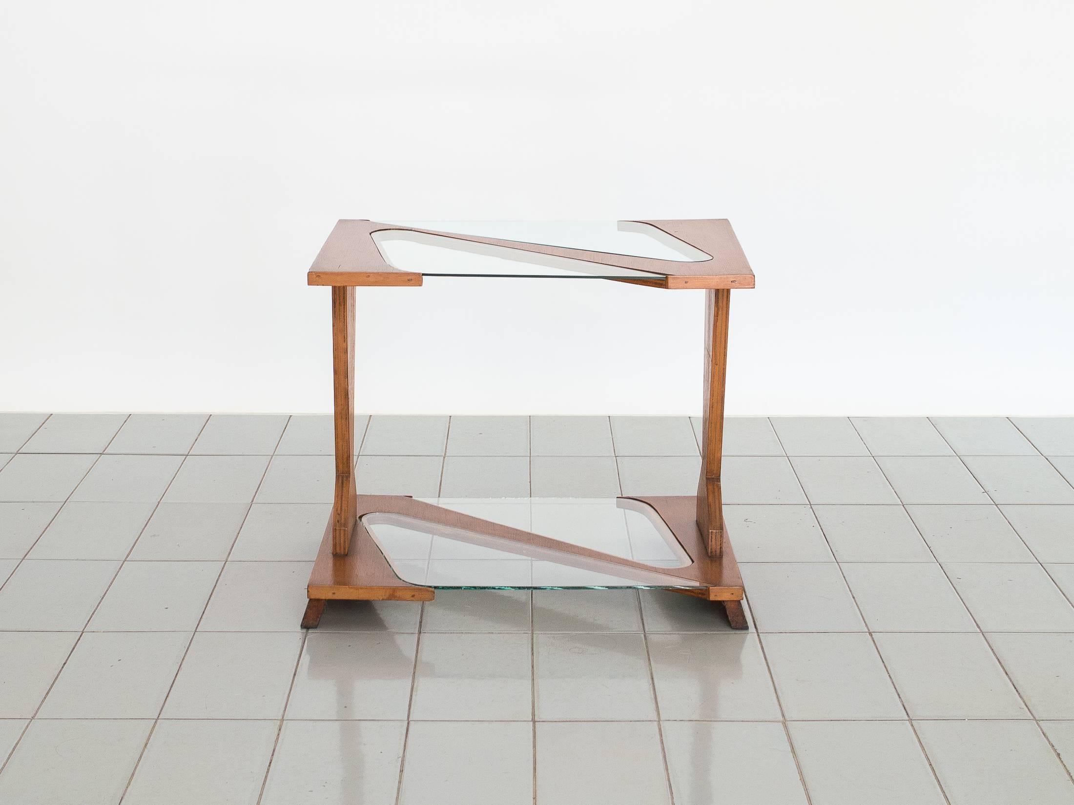 Unique plywood side table with glass inserts, designed by Zanine Caldas in the early 1950s.