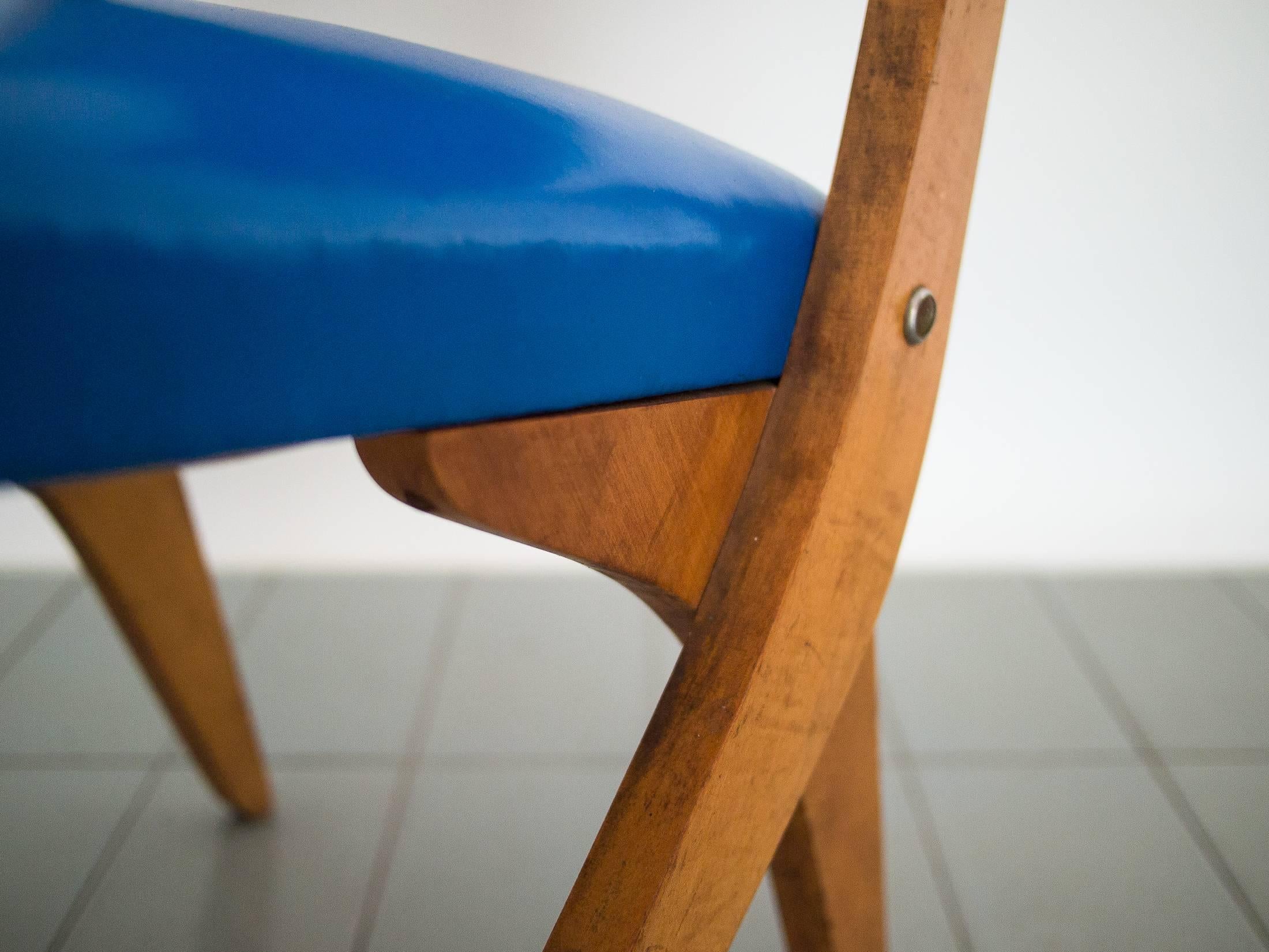 Brazilian 1950s Chair in Pau Marfim Wood and Blue Vinyl by José Zanine Caldas, Brazil