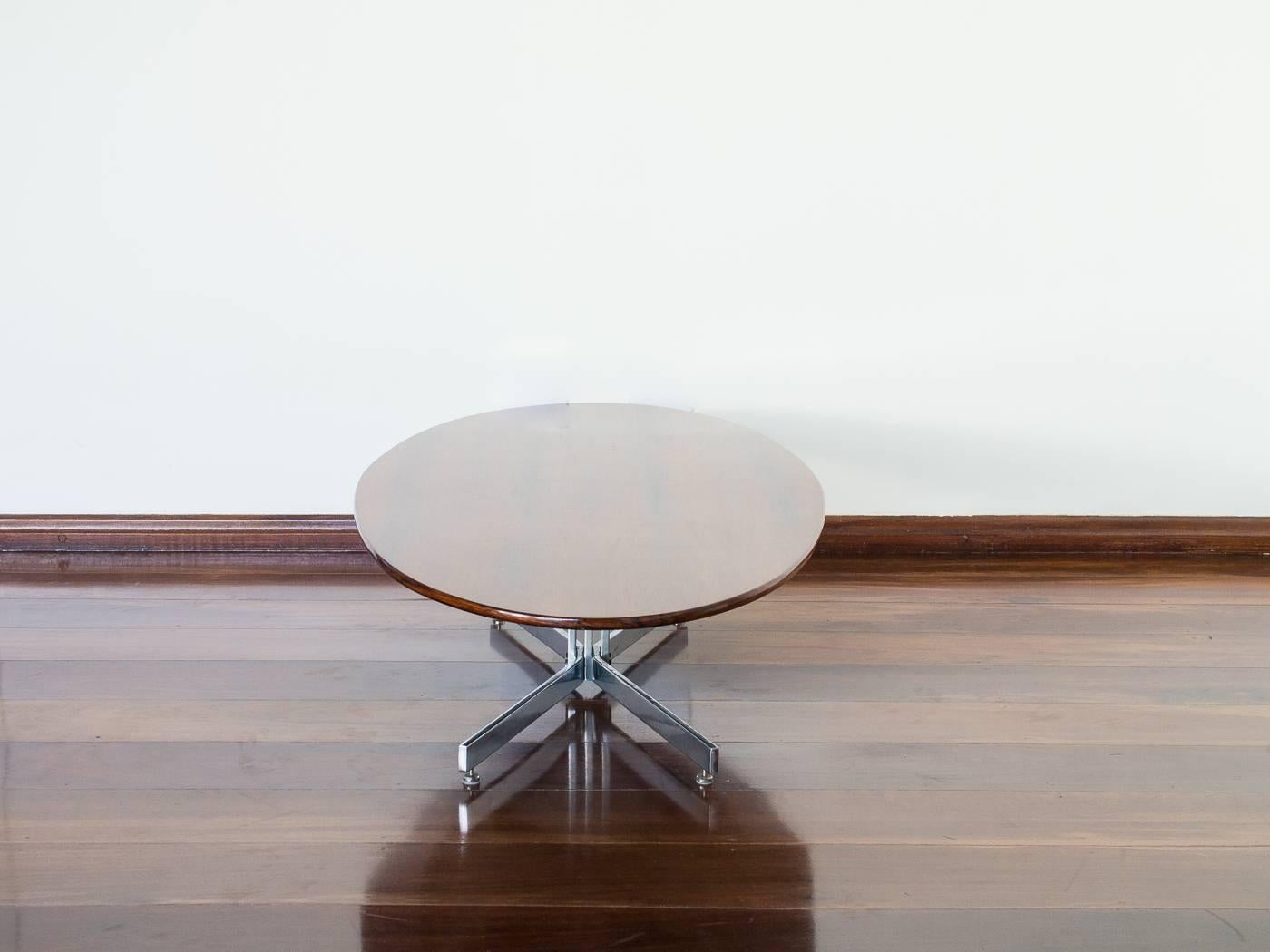 Mid-Century Modern  1960s Elliptical Coffee Table in Rosewood and Chrome by Jorge Zalszupin, Brazil