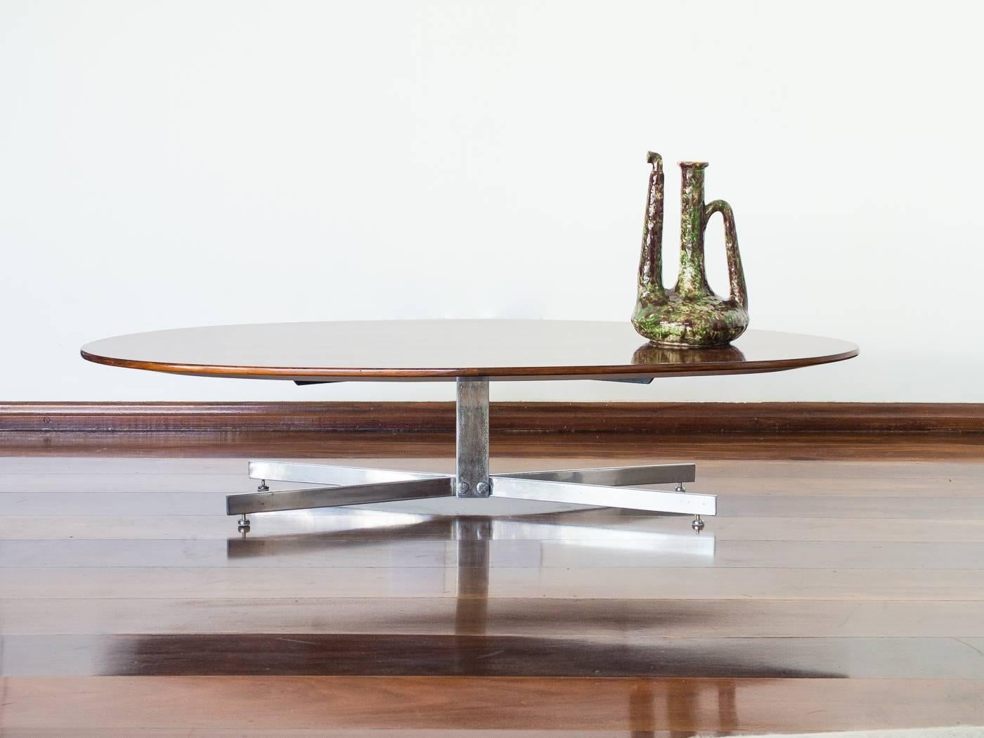  1960s Elliptical Coffee Table in Rosewood and Chrome by Jorge Zalszupin, Brazil In Good Condition In Sao Paulo, SP