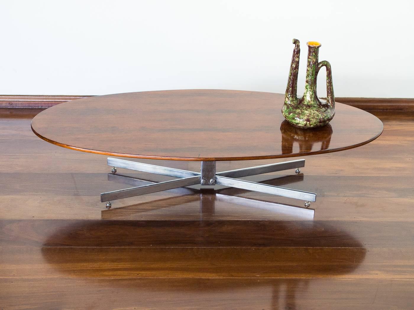  1960s Elliptical Coffee Table in Rosewood and Chrome by Jorge Zalszupin, Brazil 2