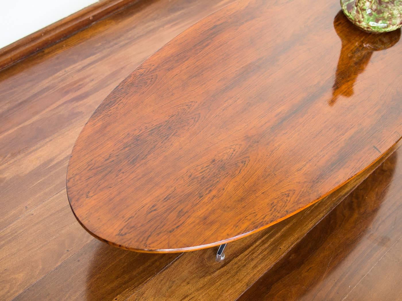  1960s Elliptical Coffee Table in Rosewood and Chrome by Jorge Zalszupin, Brazil 3