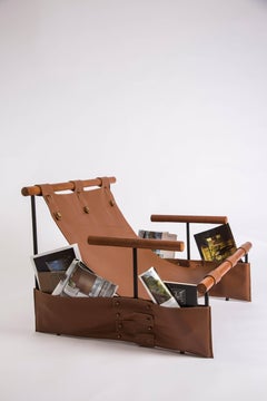 'Messenger' Minimalist Modern Armchair in Wood, Carbon Steel and Leather