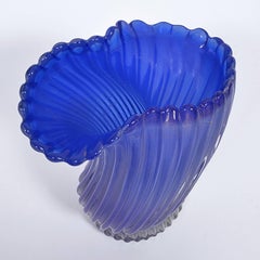 ARCHIMEDE SEGUSO Murano Glass "Retorto" Blue and Gold Vase circa 1950