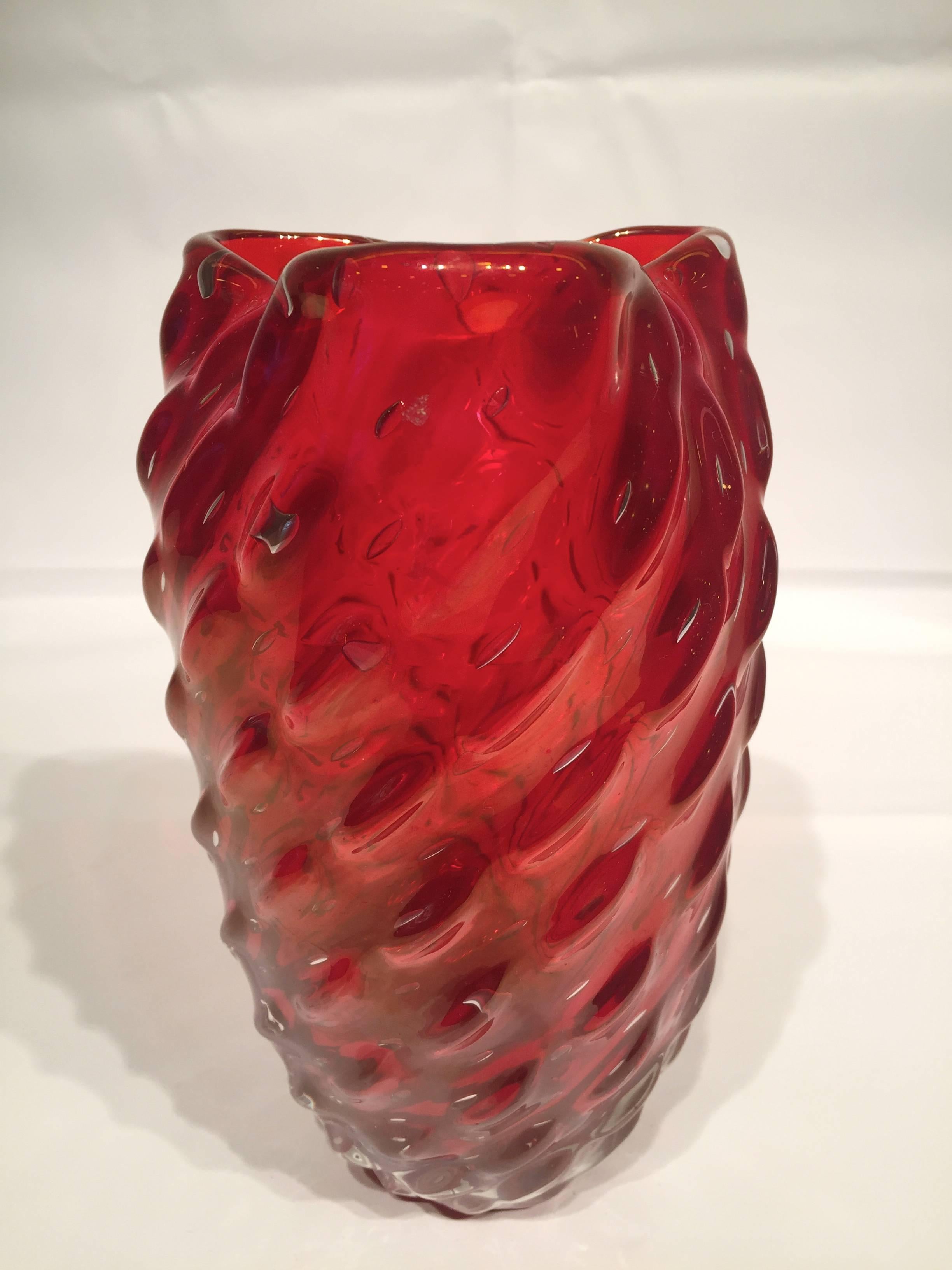 Molded ERCOLE BAROVIER Iridescent Artistic Blown Glass of Murano Vase, circa 1950 For Sale