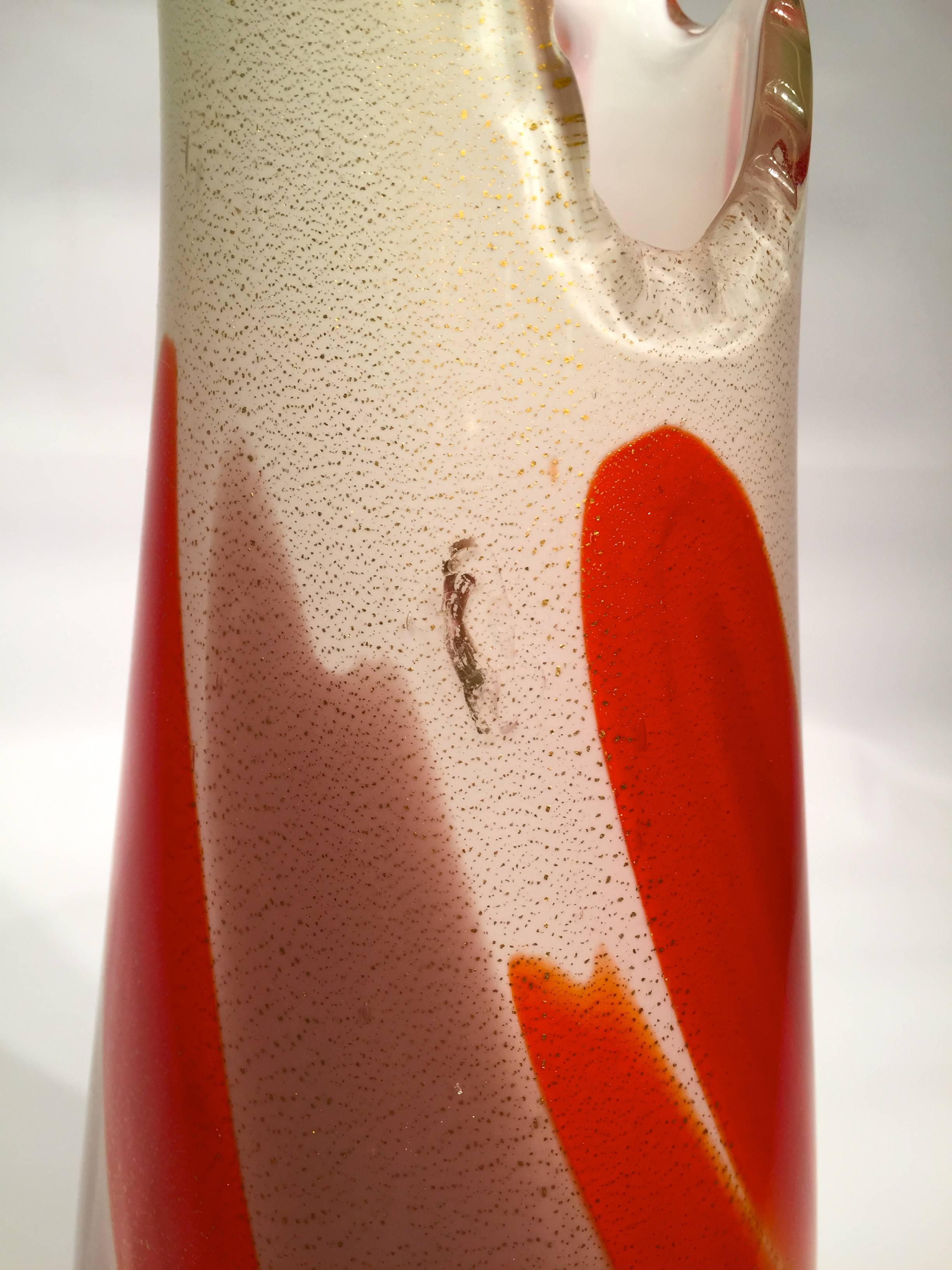 Appliqué ARCHIMEDE SEGUSO Vase in Artistic Blown Glass of Murano, circa 1950 For Sale