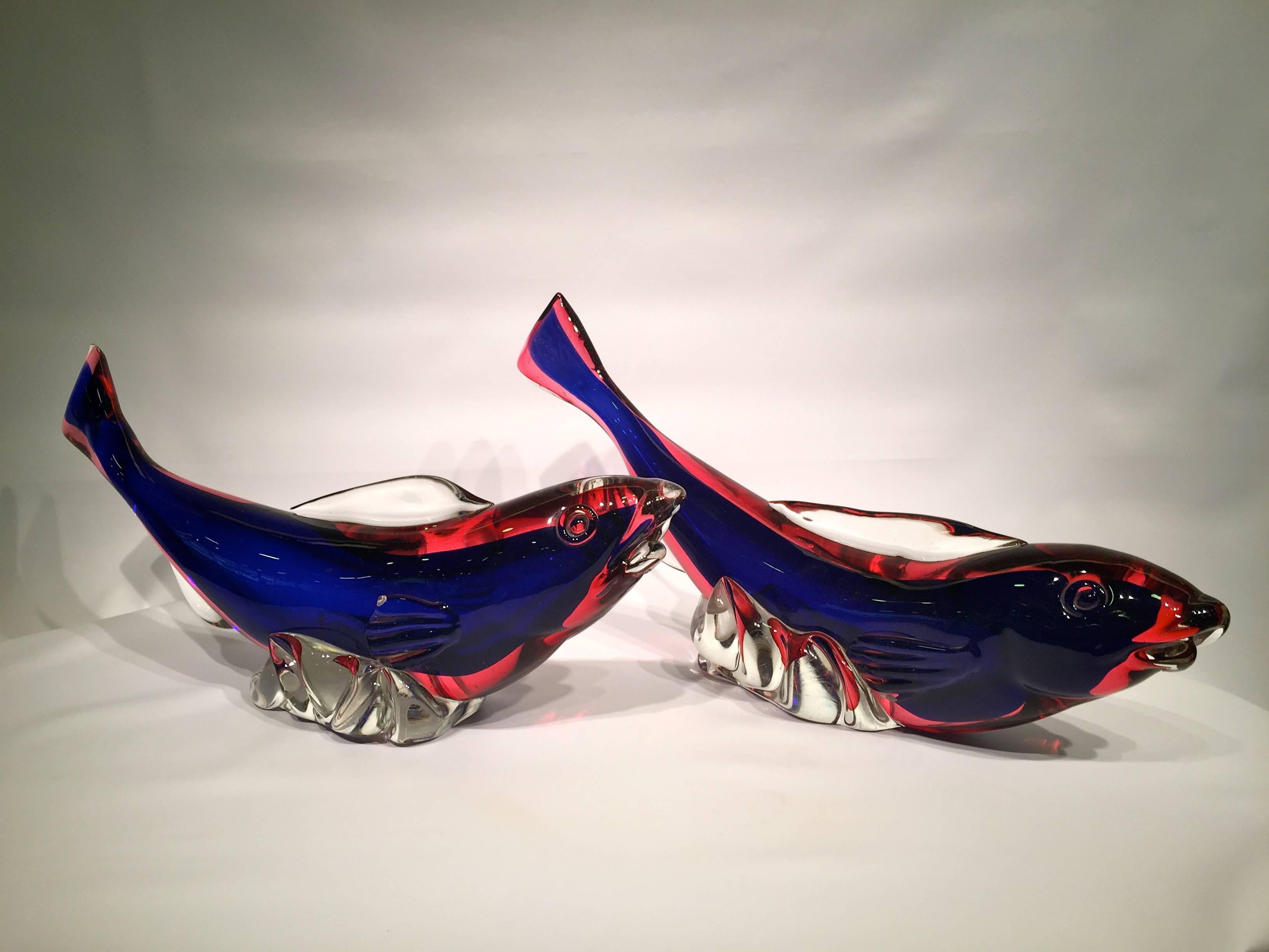 Mid-Century Modern ARCHIMEDE SEGUSO Pair of carps in Artistic Blown Glass of Murano, circa 1950 For Sale