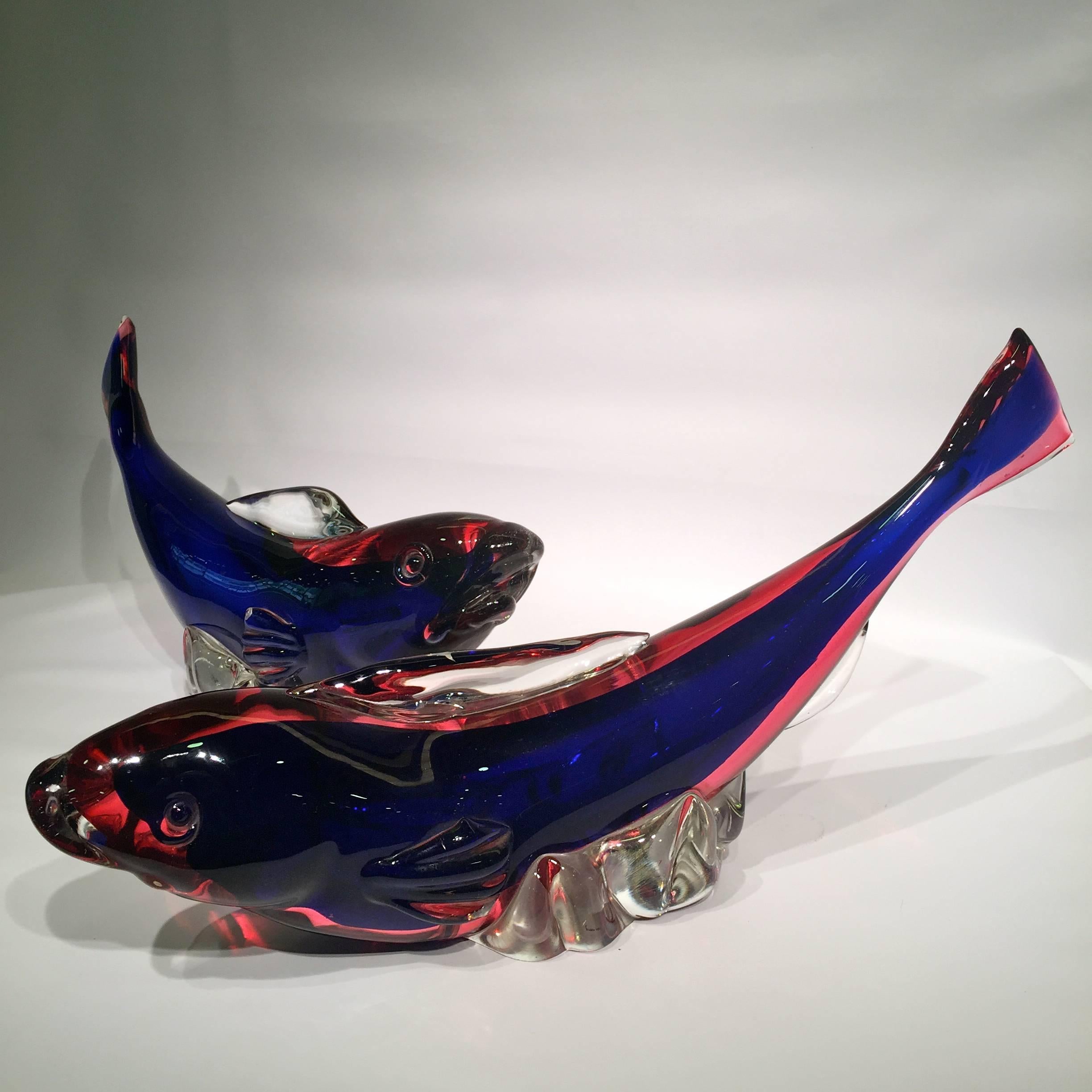 Appliqué ARCHIMEDE SEGUSO Pair of carps in Artistic Blown Glass of Murano, circa 1950 For Sale