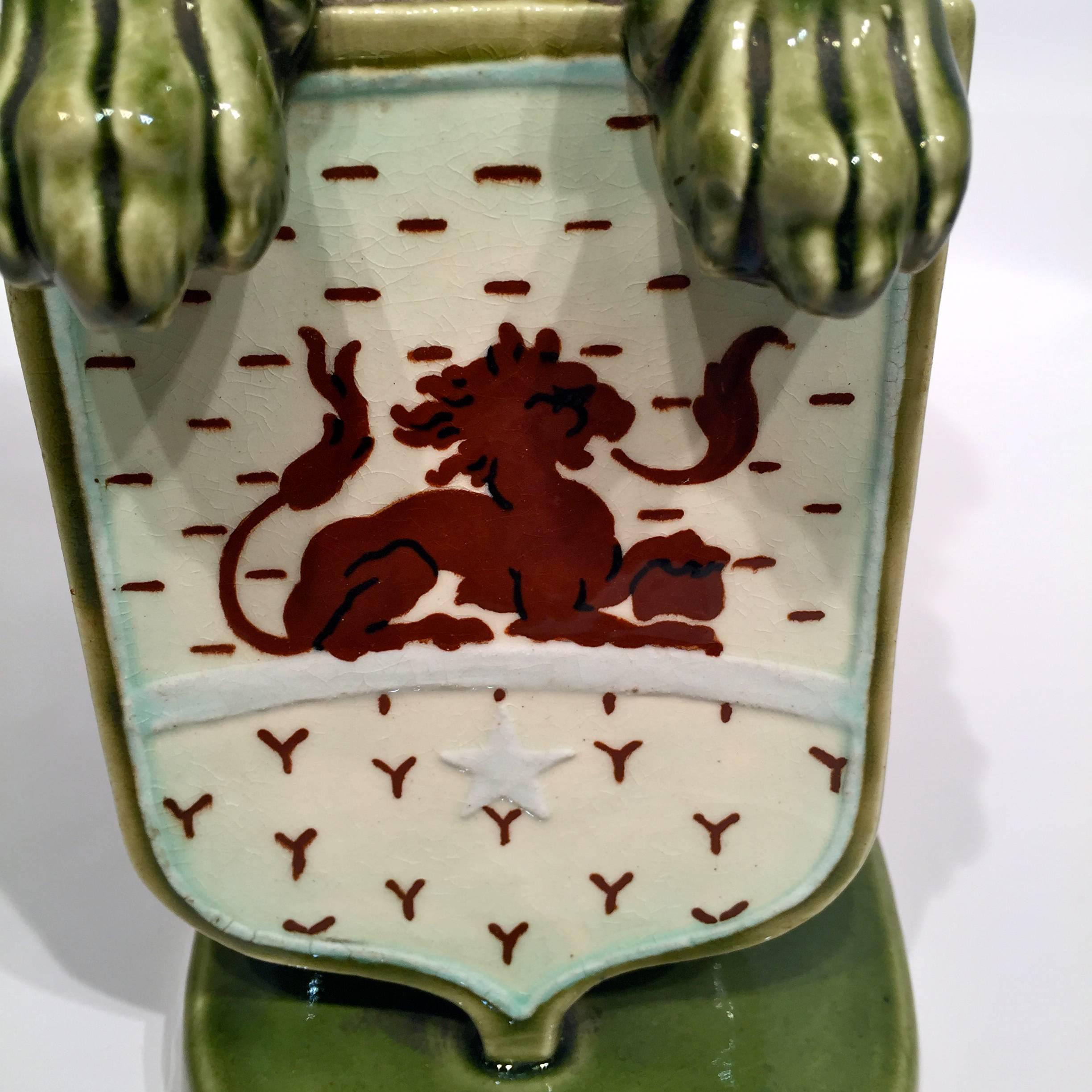 H.B & Cie, Choisy le Roi, France, Intense Green, Empire, Porcelain, Chimeras In Excellent Condition For Sale In Rio de Janeiro, RJ