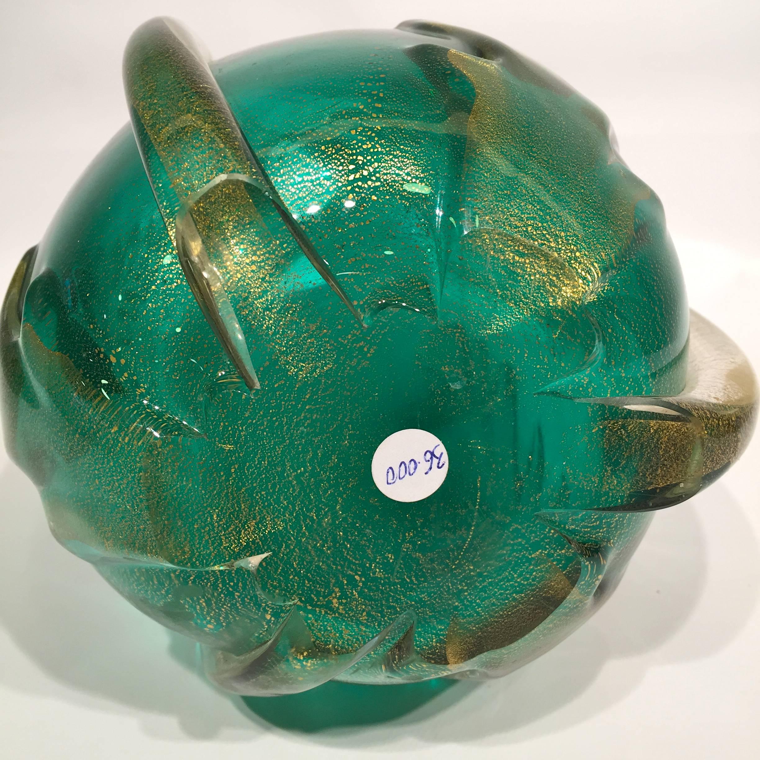 Italian ERCOLE BAROVIER Green Artistic Blown Glass of Murano Vase, circa 1950 For Sale