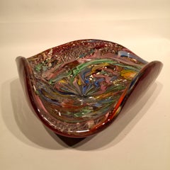 AVeM Bowl, Artistic Blown Murano Glass, Multicolored and Red, circa 1950