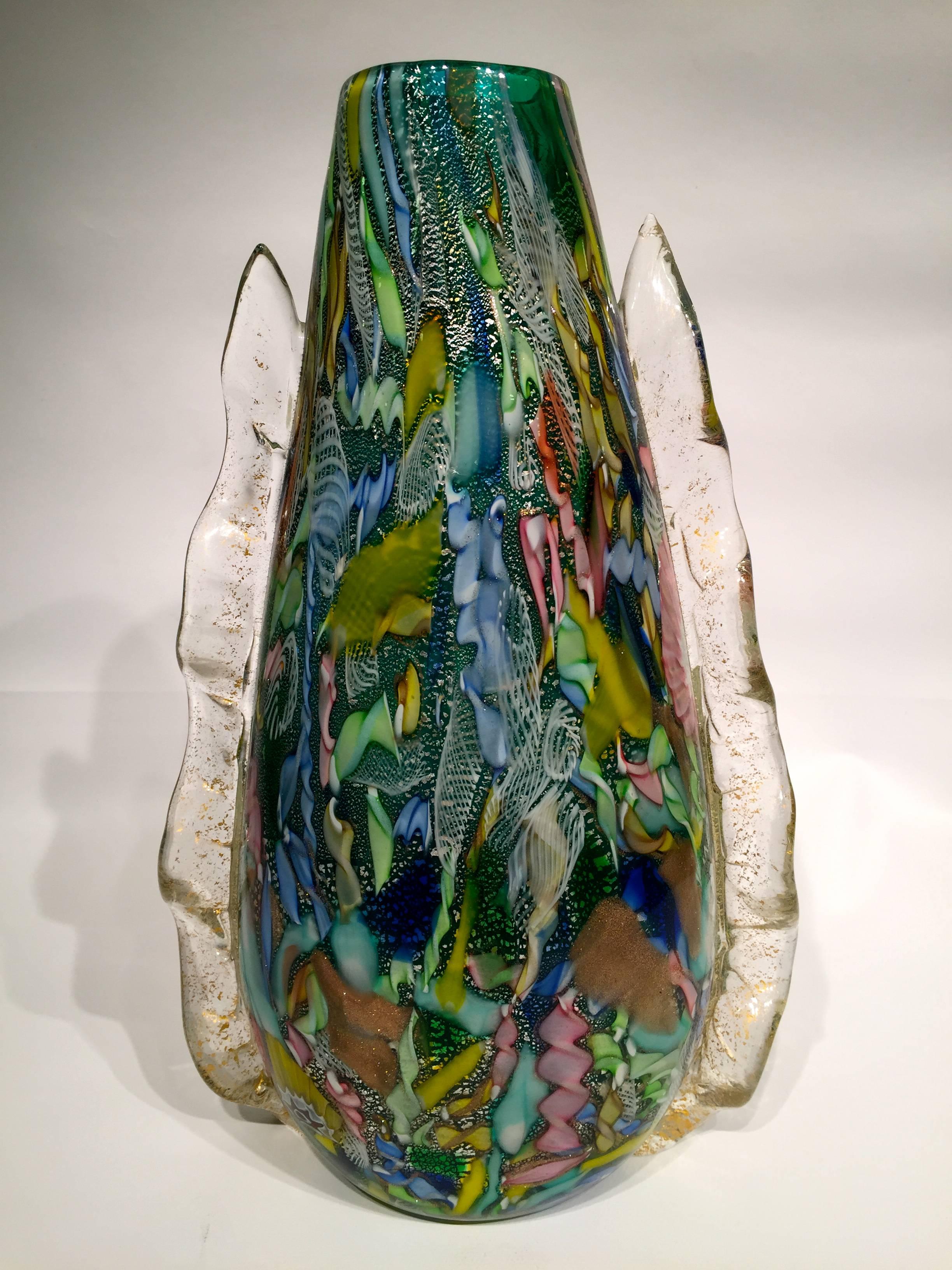 Mid-Century Modern AVeM Vase , Artistic Blown Murano Glass, Multicolored and Green, circa 1950  For Sale