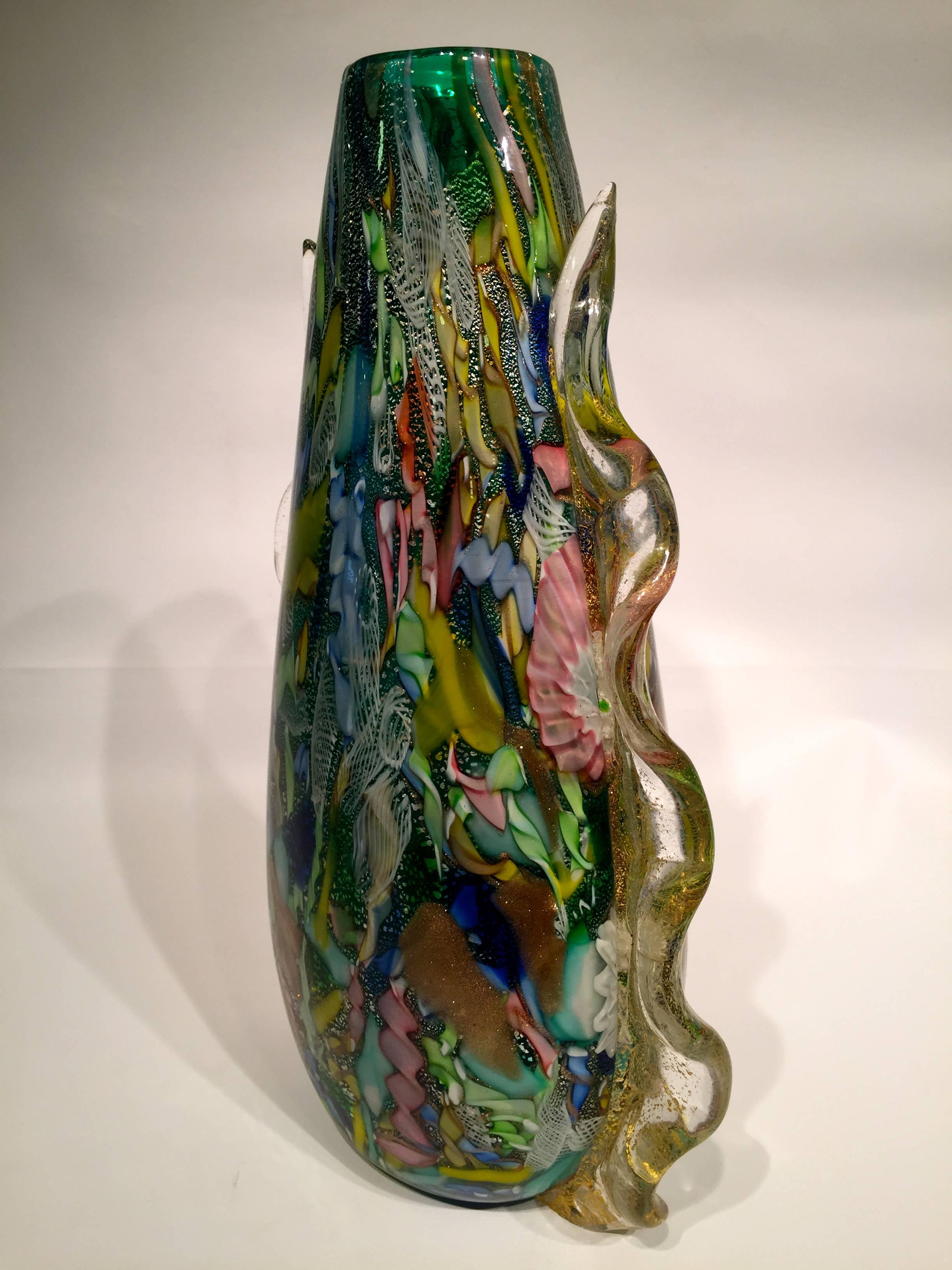 Italian AVeM Vase , Artistic Blown Murano Glass, Multicolored and Green, circa 1950  For Sale