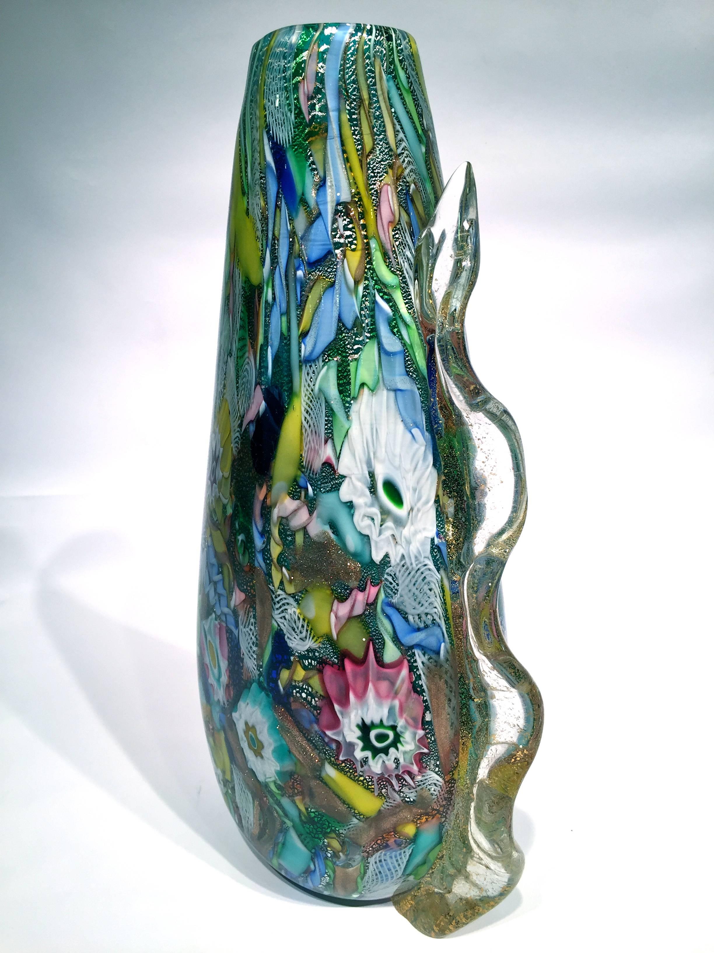 Mid-20th Century AVeM Vase , Artistic Blown Murano Glass, Multicolored and Green, circa 1950  For Sale