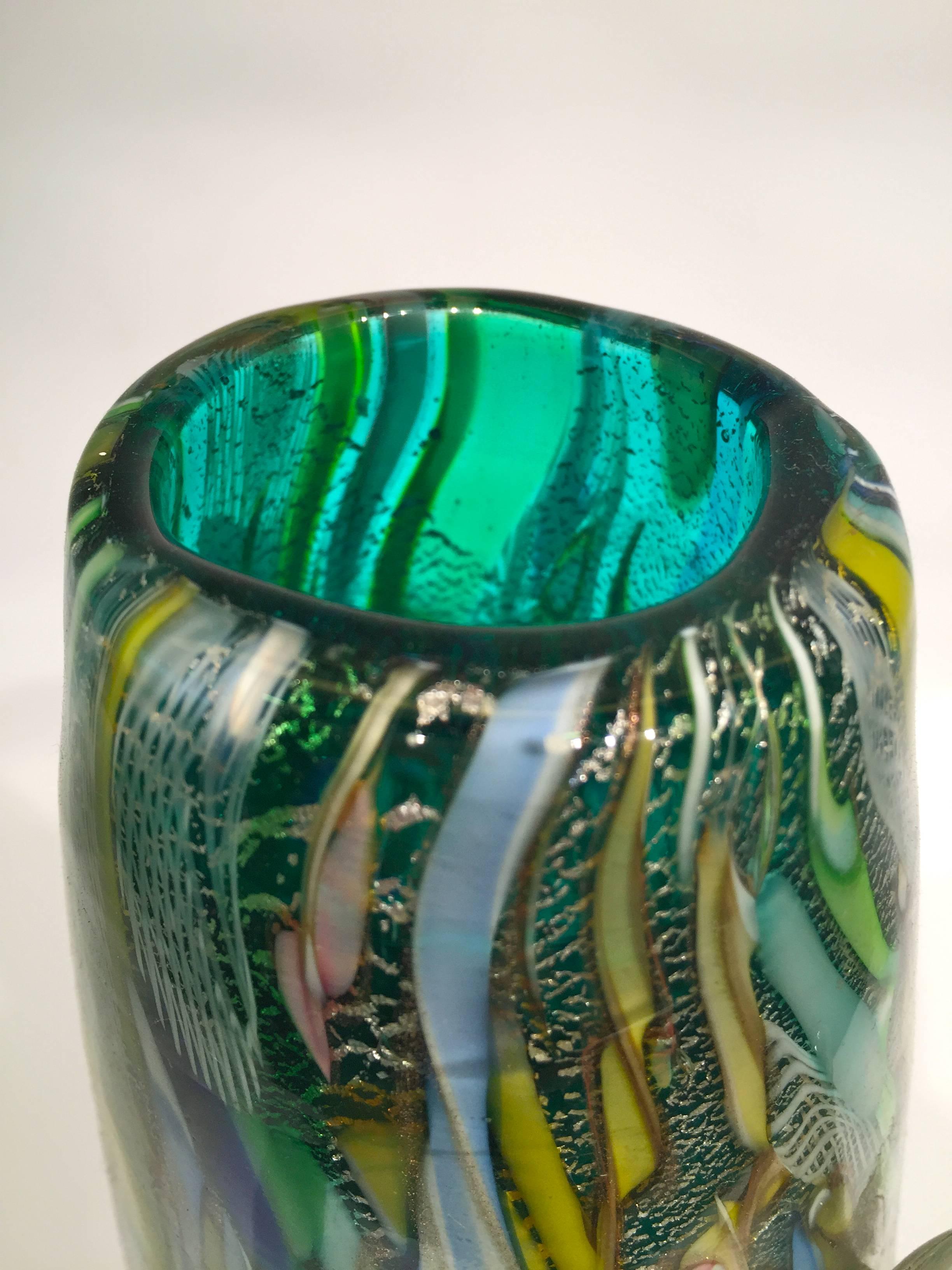 AVeM Vase , Artistic Blown Murano Glass, Multicolored and Green, circa 1950  For Sale 1