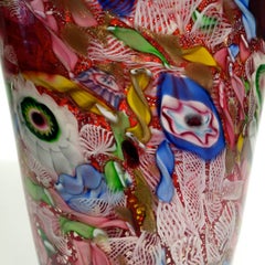 AVeM Vase, Artistic Blown Murano Glass, mehrfarbig und rot, um 1950