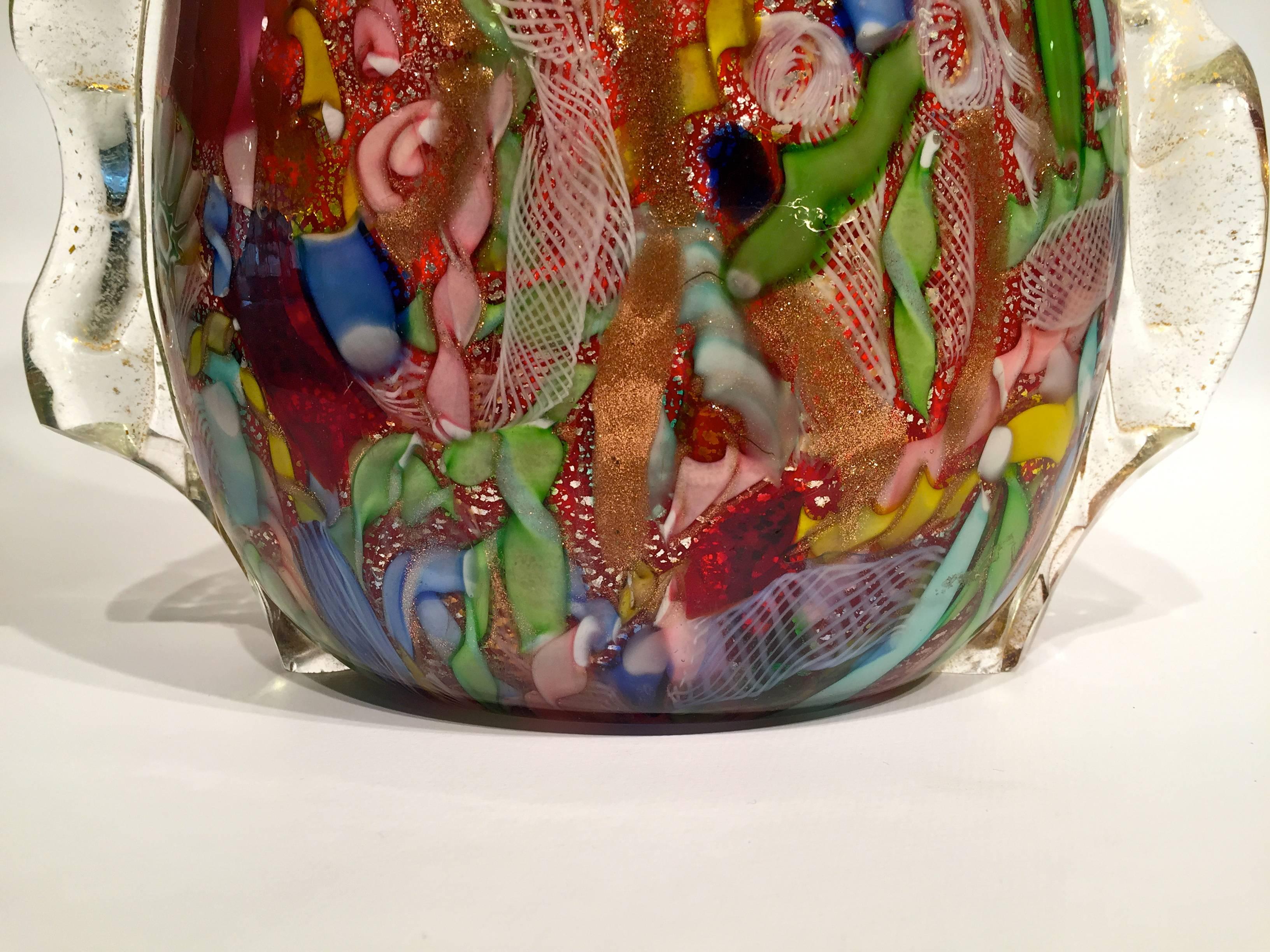 AVeM Vase, Artistic Blown Murano Glass, Multicolored and Red, circa 1950 For Sale 3