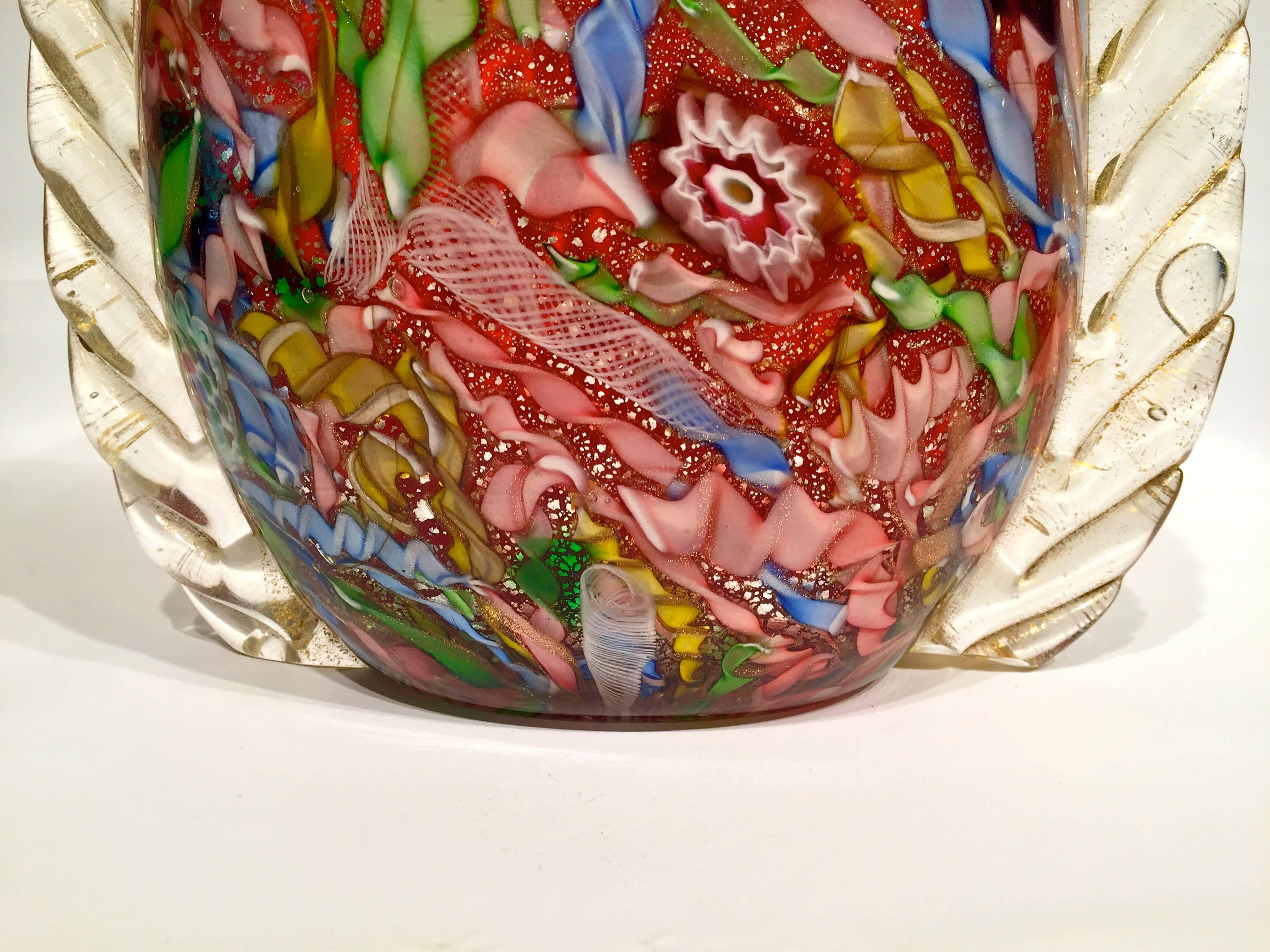 AVeM Vase, Artistic Blown Murano Glass, Multicolored and Red, circa 1950 For Sale 2