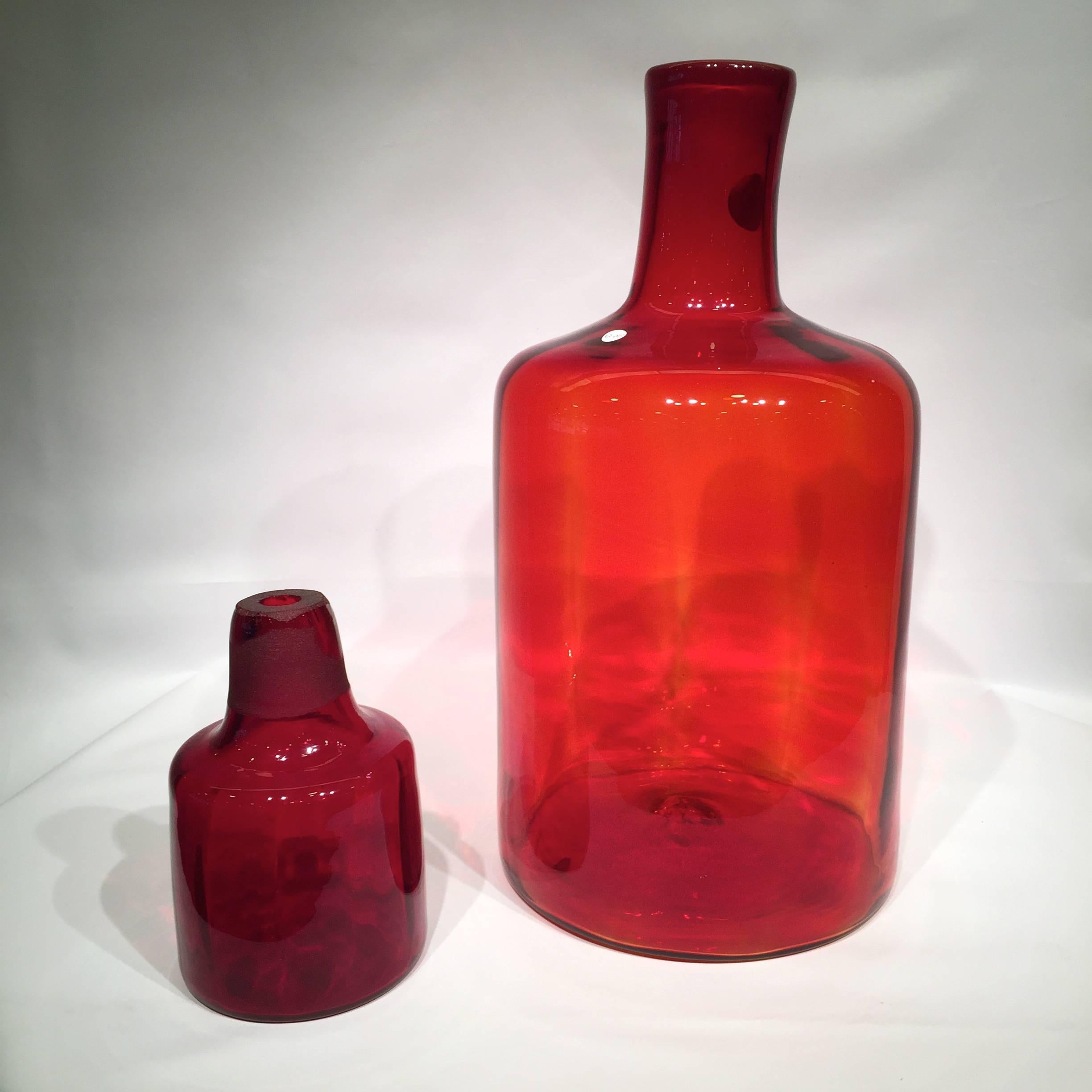 American Craftsman Blenko Glass Co Red American Bottle, circa 1950