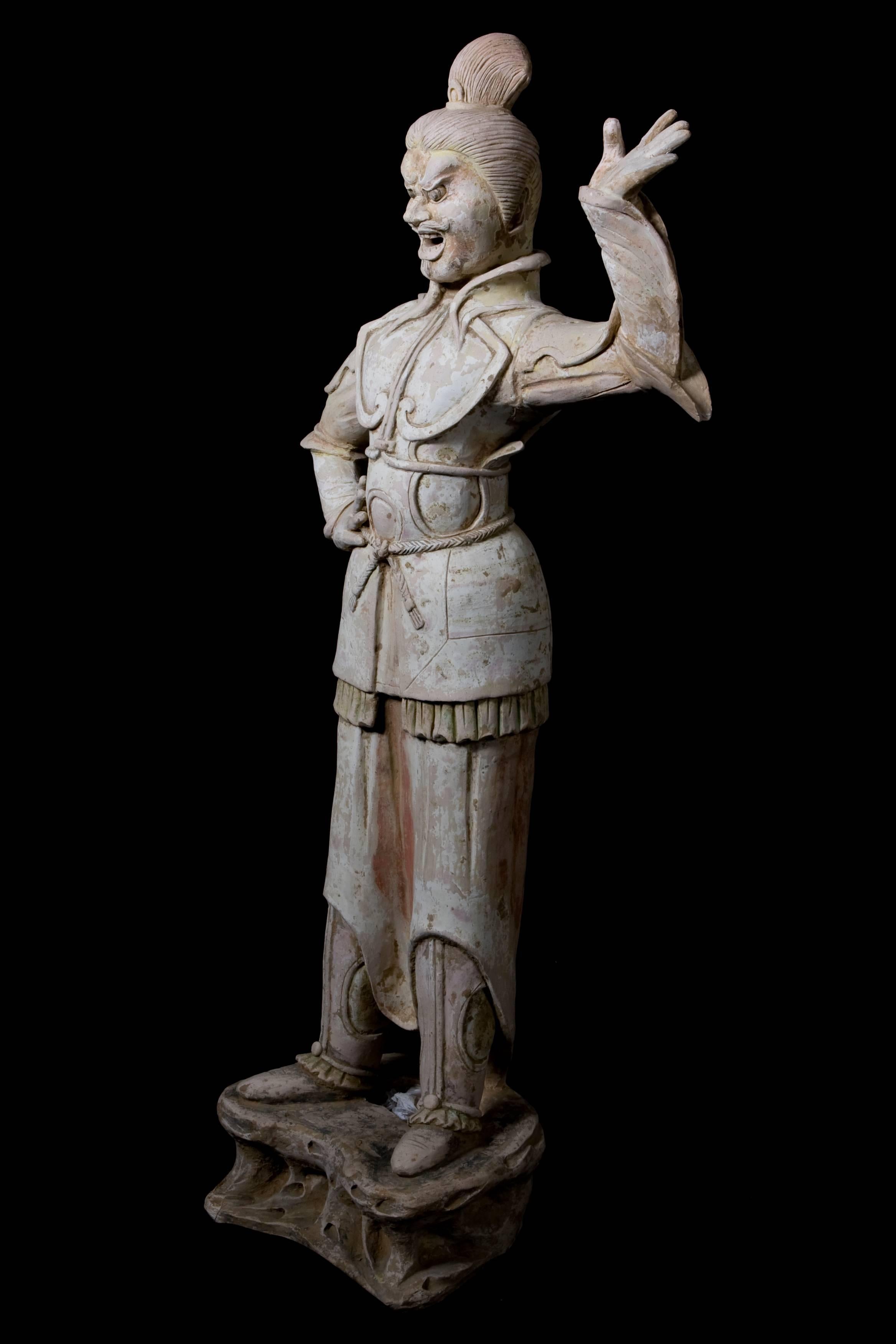 18th Century and Earlier Tang Dynasty Imposing Terracota Lokapala Standing in Menacing Pose - TL Tested For Sale