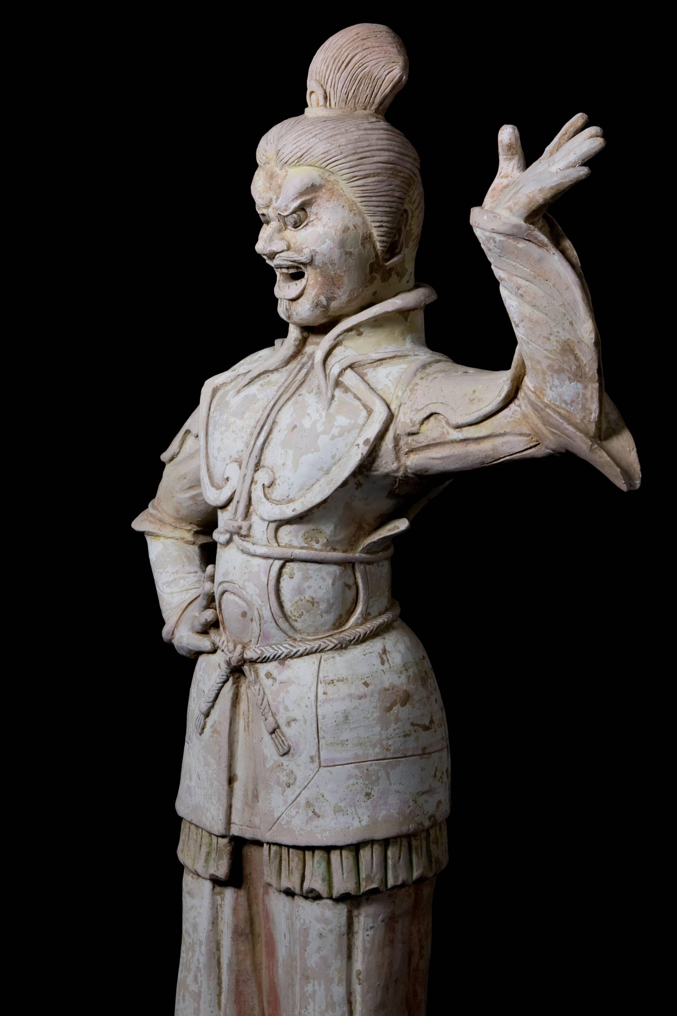 Tang Dynasty Imposing Terracota Lokapala Standing in Menacing Pose - TL Tested In Excellent Condition For Sale In San Pedro Garza Garcia, Nuevo Leon
