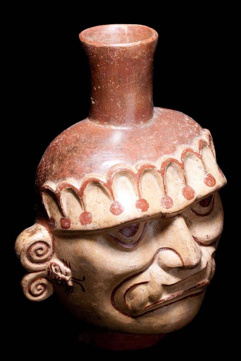 Pre-Columbian Mochica Head Vessel Ai Apaec 3