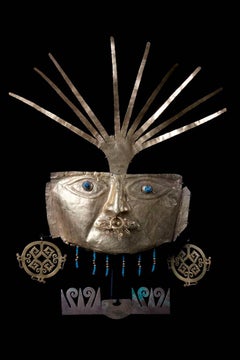 Pre-Columbianische Totenmaske aus Gold mit Königstürkisperlen in den Augen