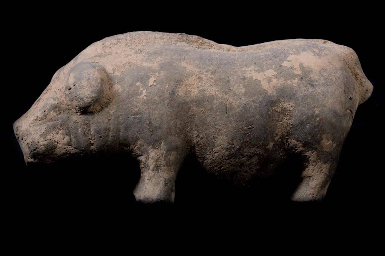 18th Century and Earlier Terracotta Han Dynasty Farm with Pig, China, 200 BC