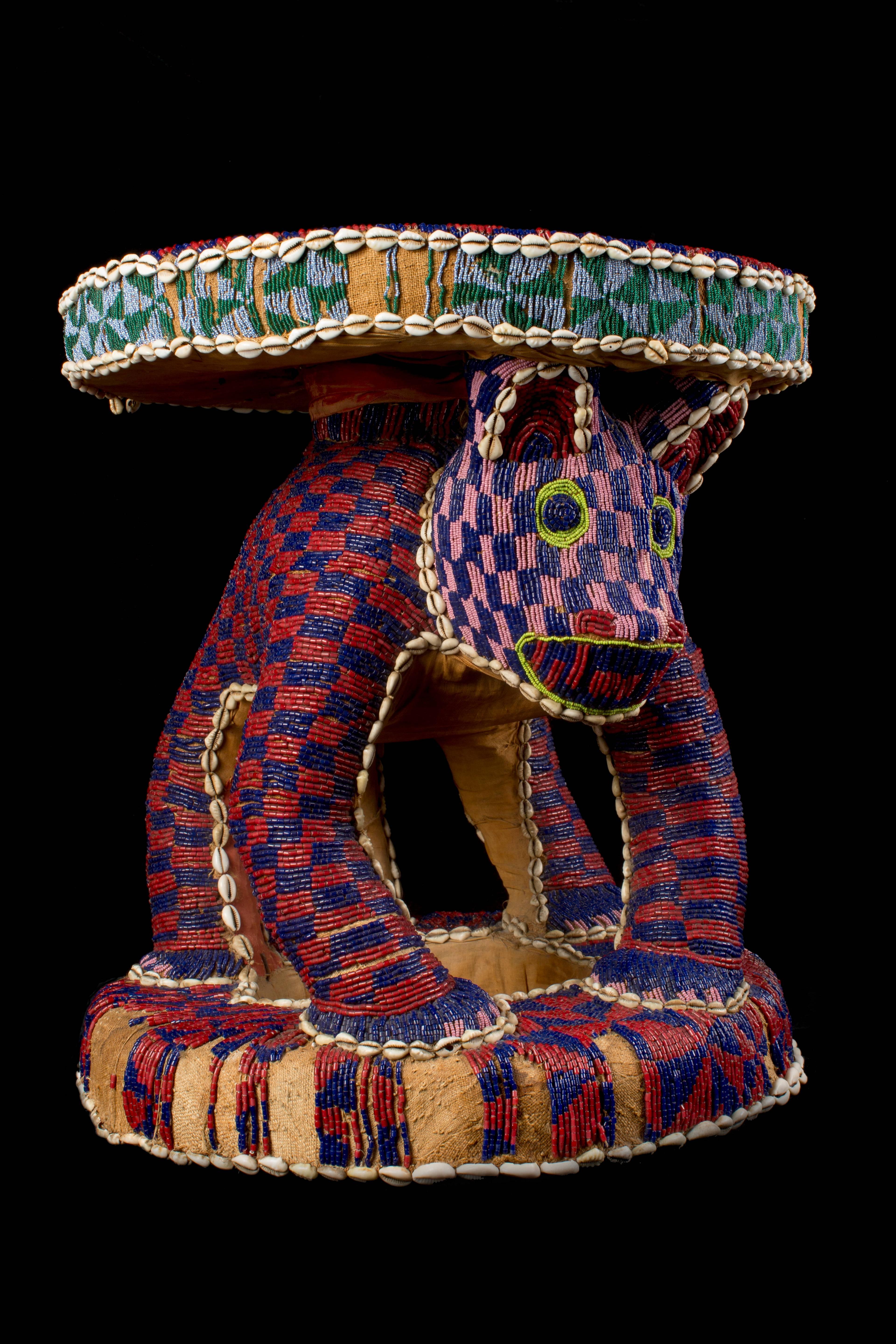 Tribal Bamileke Throne Stool with Leopard For Sale
