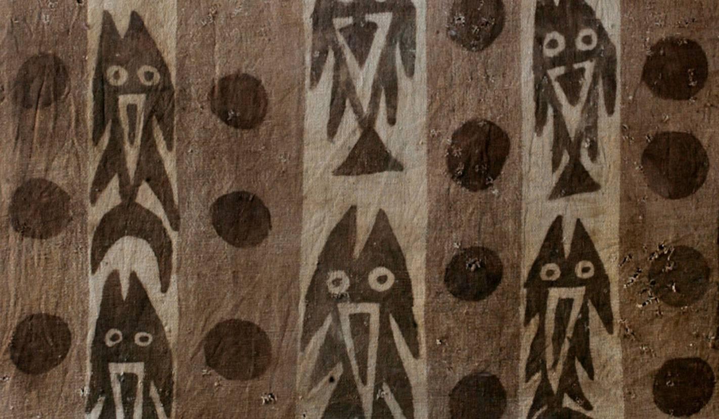 Chancay Painted Textile with Brown Fishes and Dots On Vertical Bands. Even though the piece is incomplete, the powerful design resembles an abstract modern painting by Henry Matisse. Theres a lot of symbolism about the sea and the creatures living