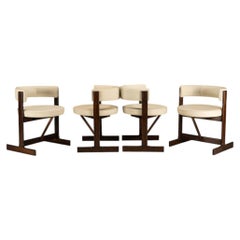 Round Modernist Wood and Leather Chair, Brazilian Mid-Century Design